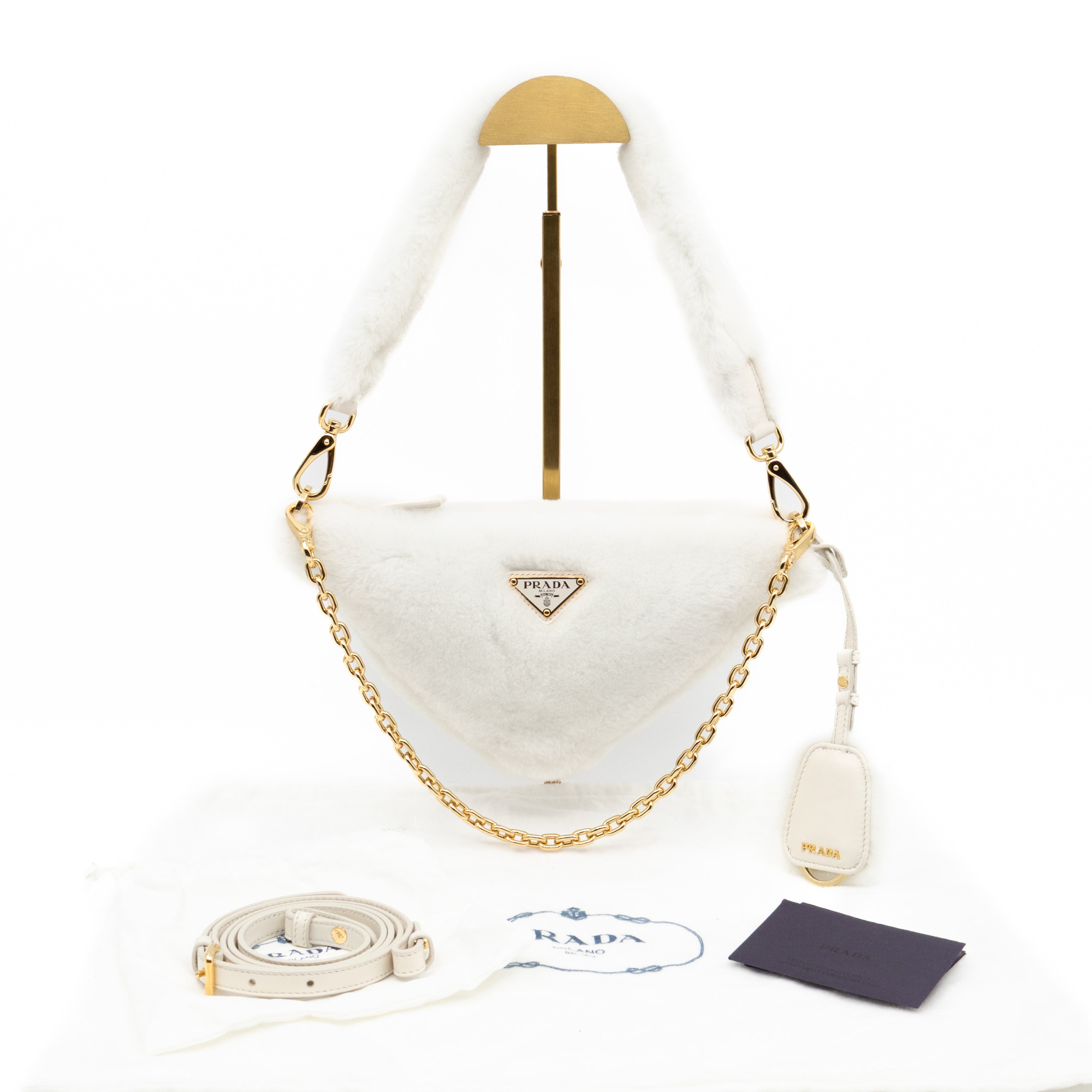 Triangle Crossbody Bag White Shearling