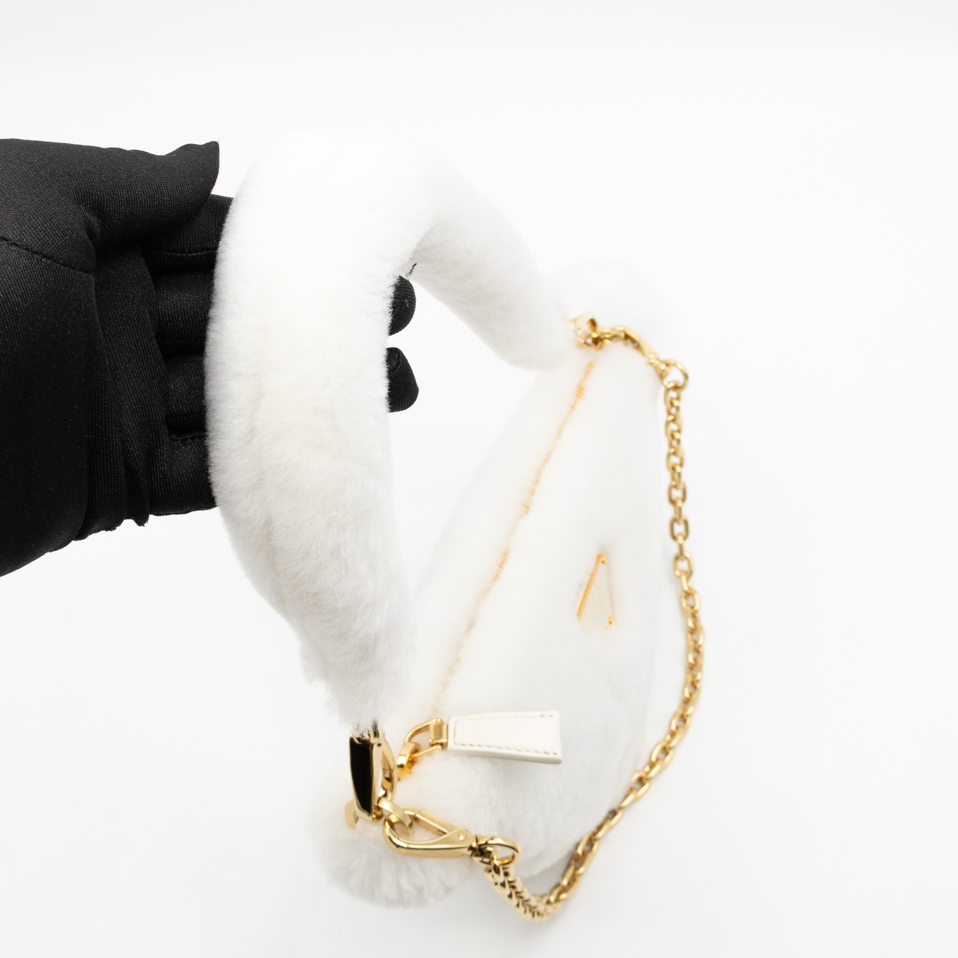 Triangle Crossbody Bag White Shearling
