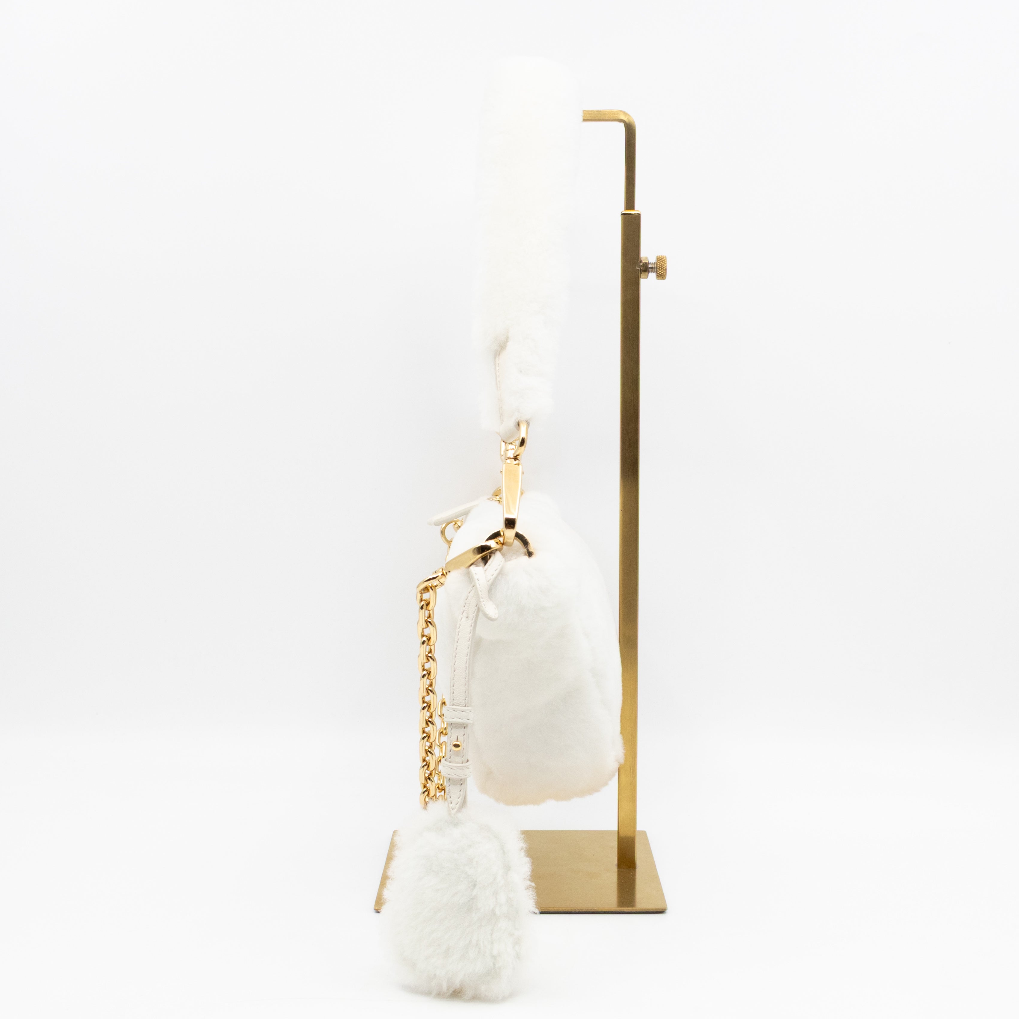 Triangle Crossbody Bag White Shearling