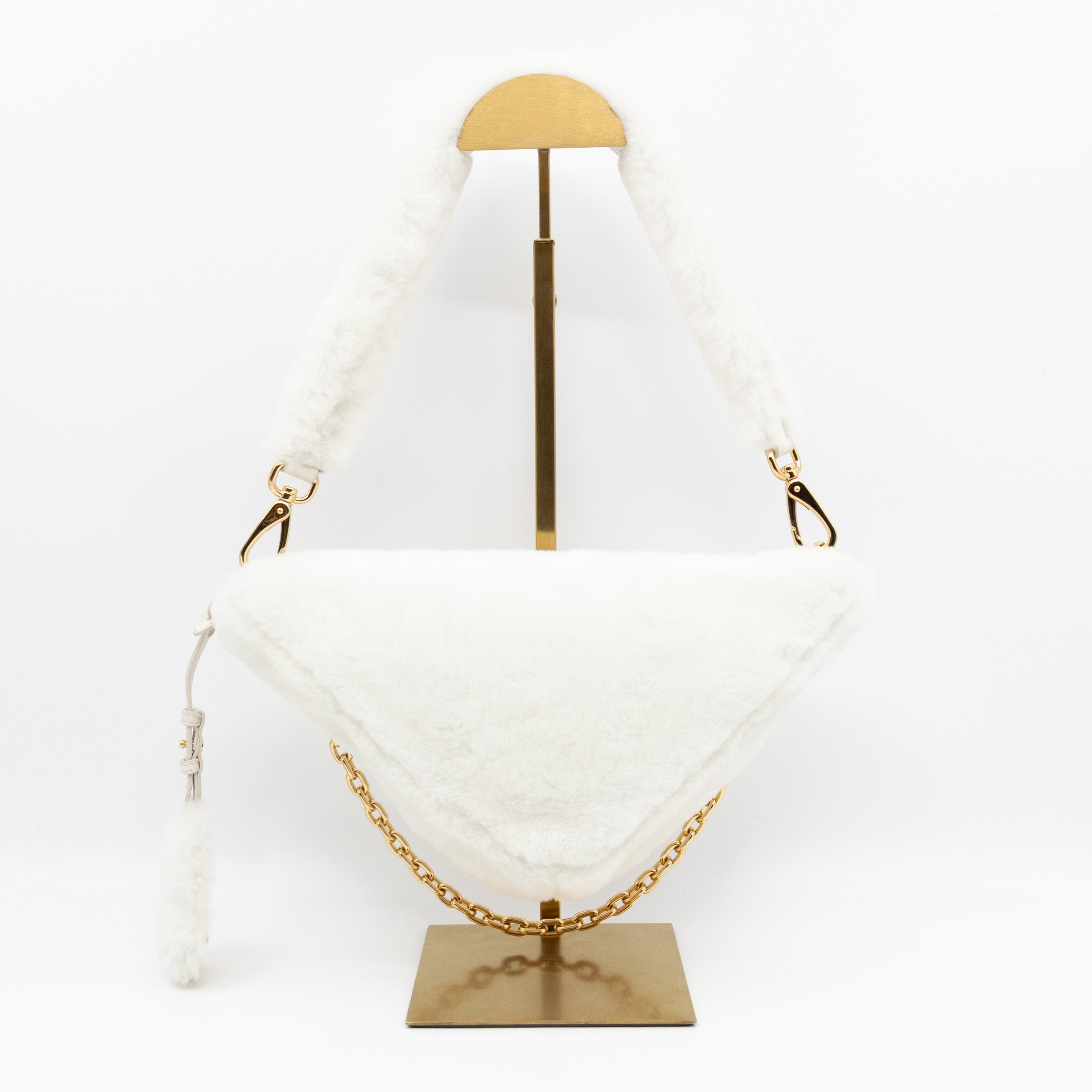 Triangle Crossbody Bag White Shearling