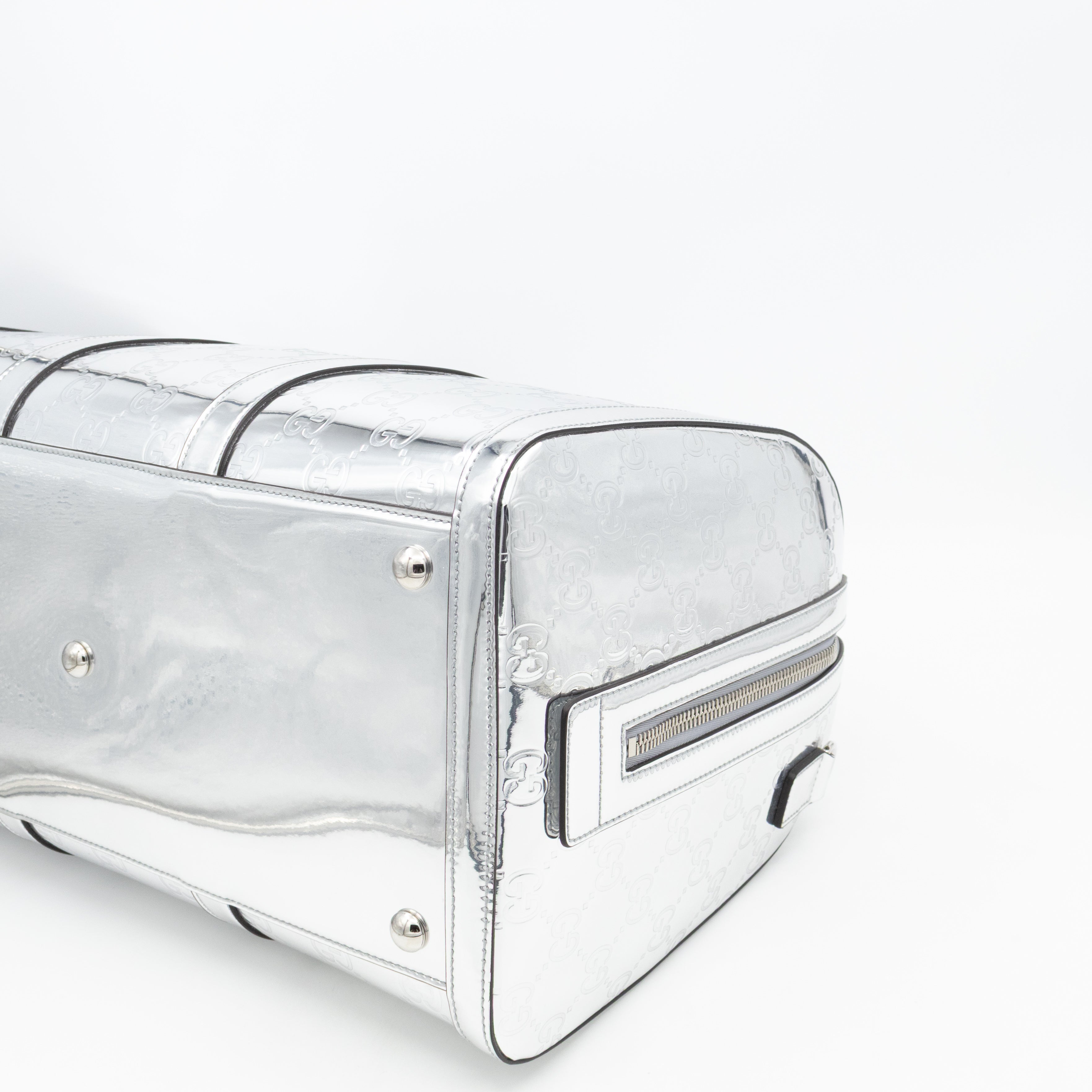 Medium Duffle Bag Metallic Silver Mirror Effect GG