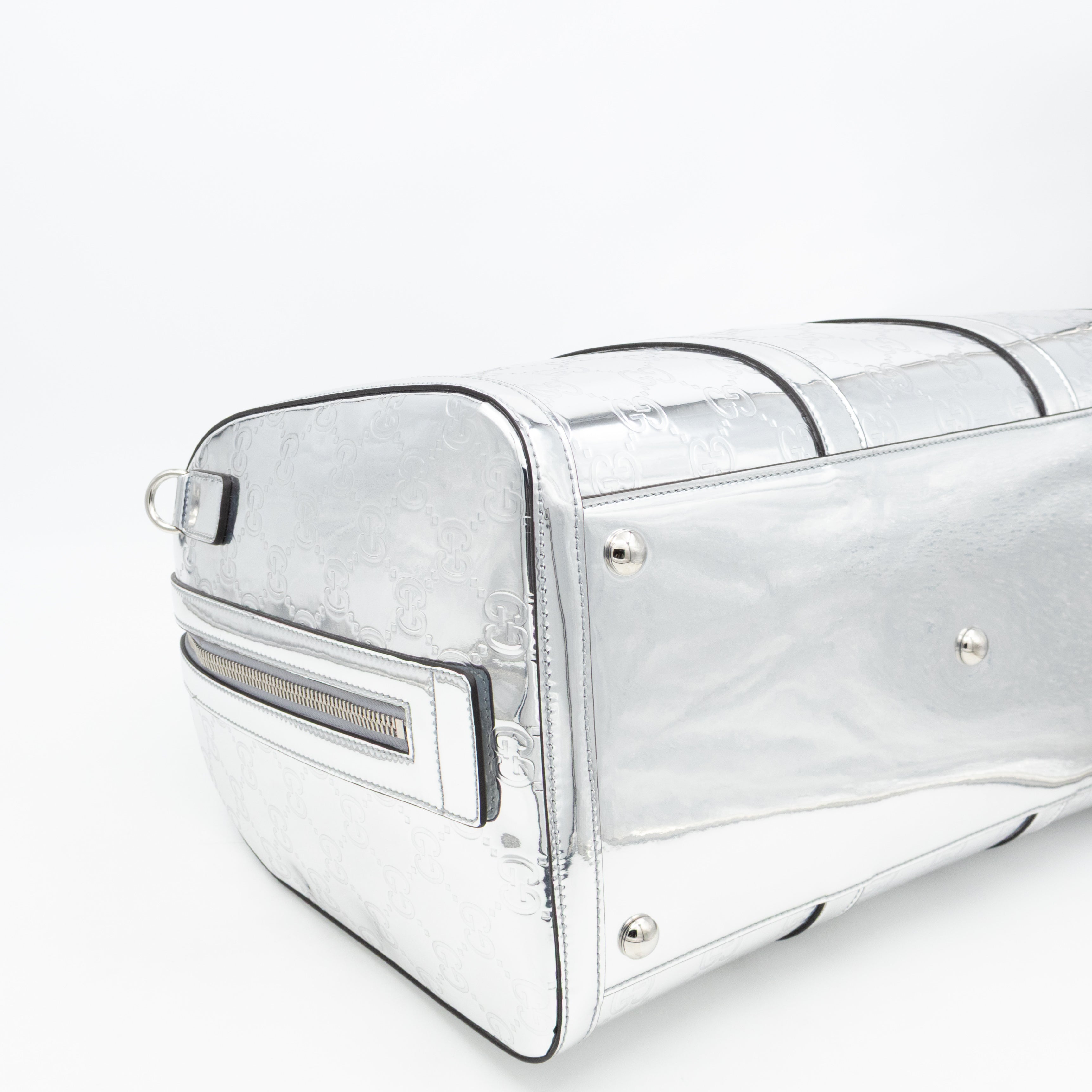 Medium Duffle Bag Metallic Silver Mirror Effect GG