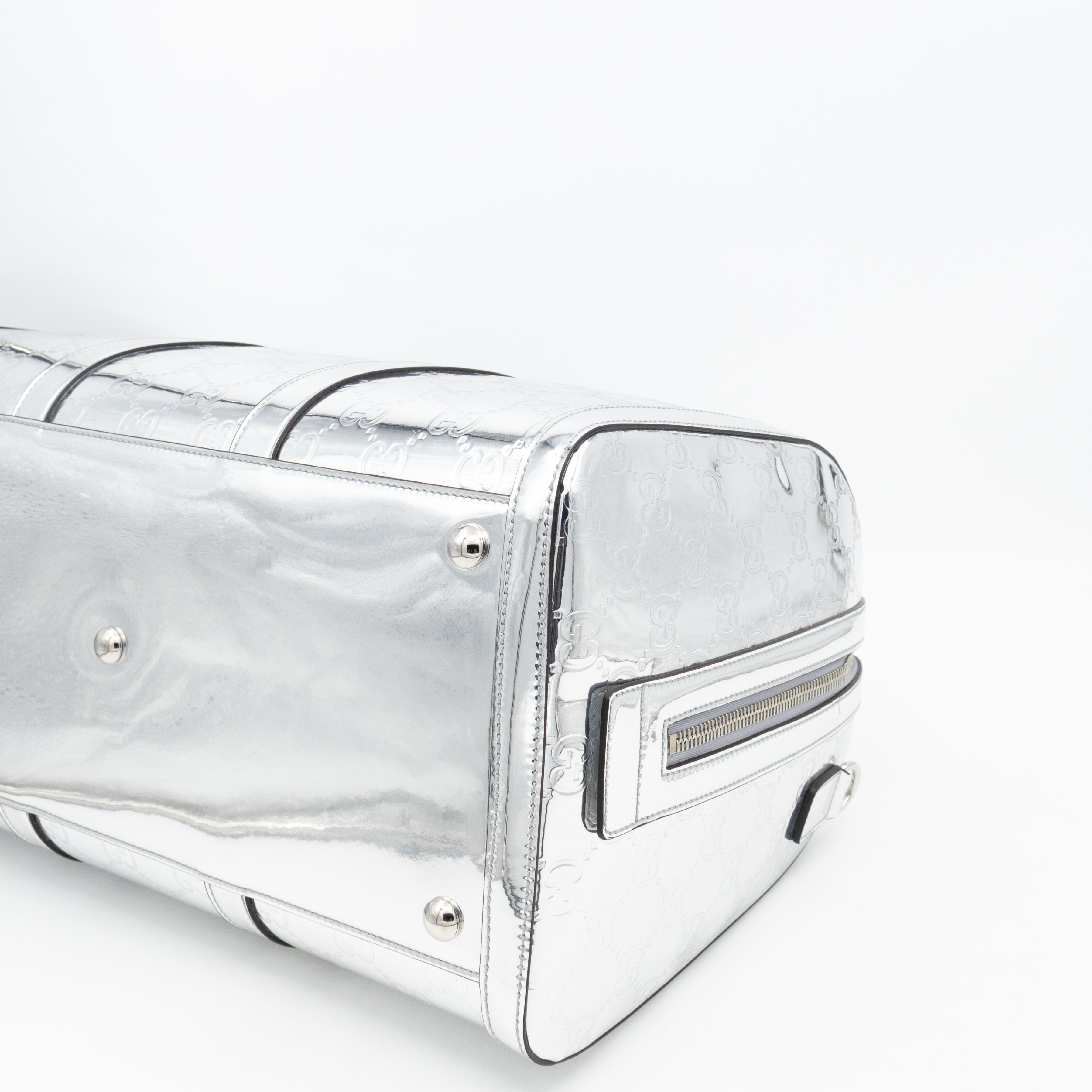 Medium Duffle Bag Metallic Silver Mirror Effect GG