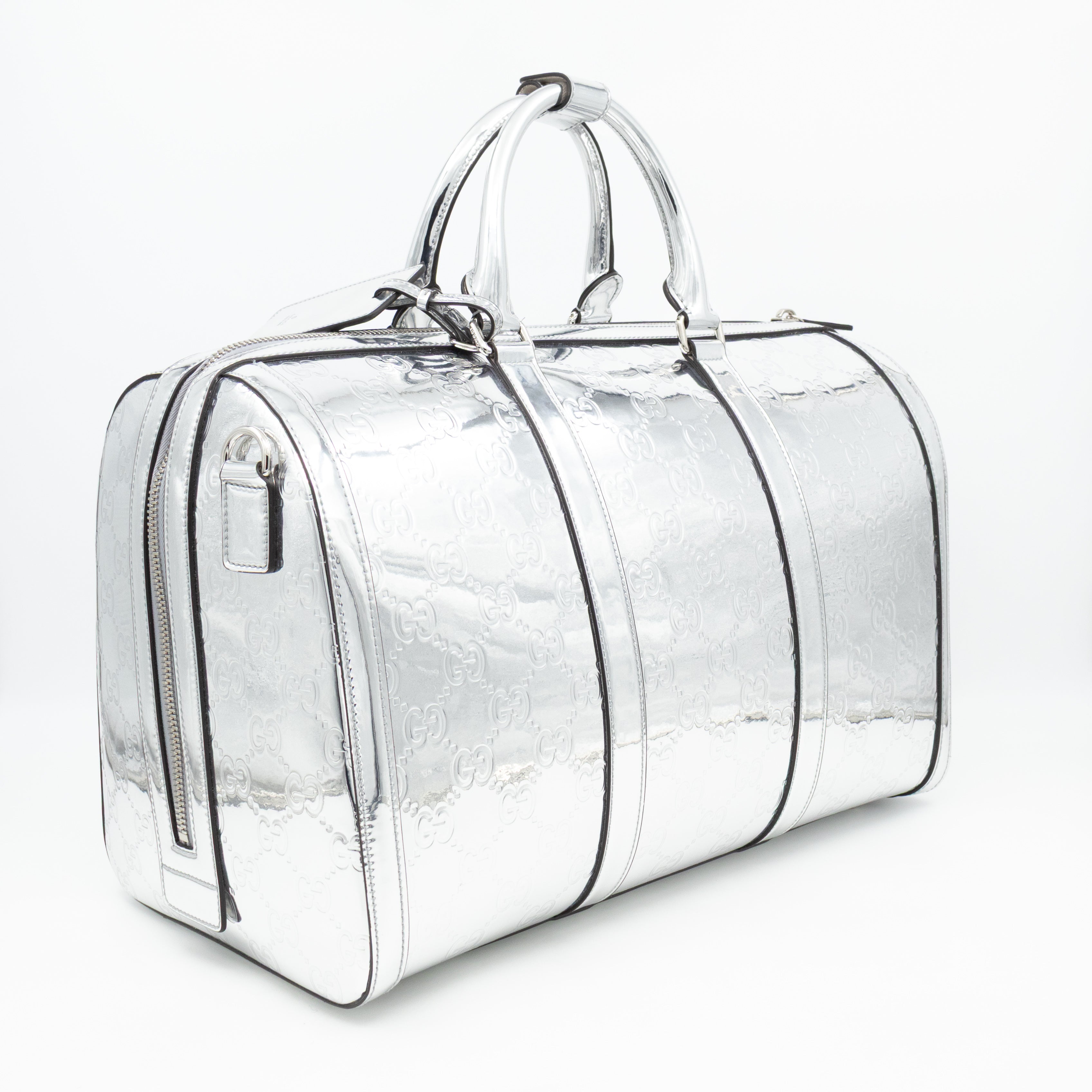 Medium Duffle Bag Metallic Silver Mirror Effect GG