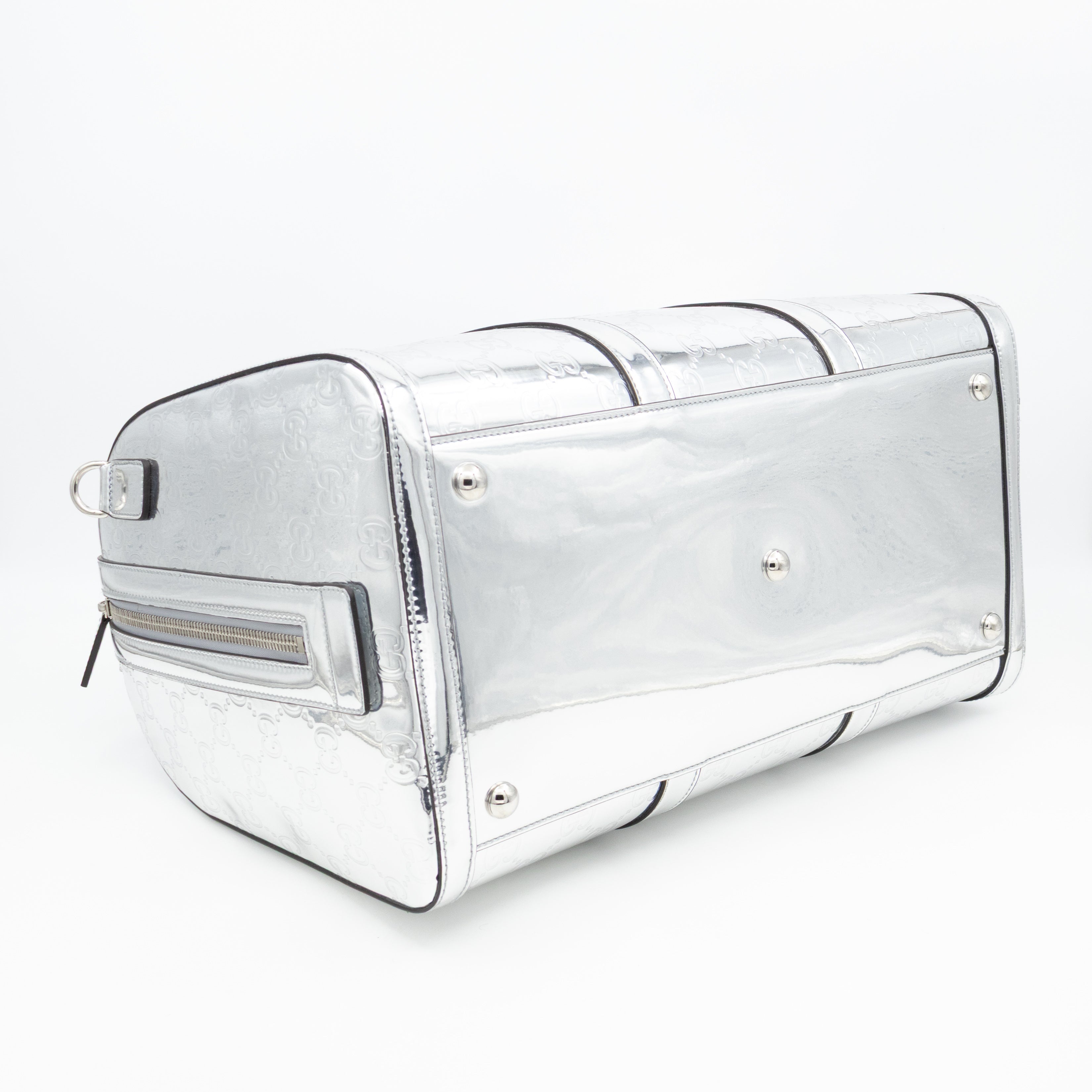 Medium Duffle Bag Metallic Silver Mirror Effect GG