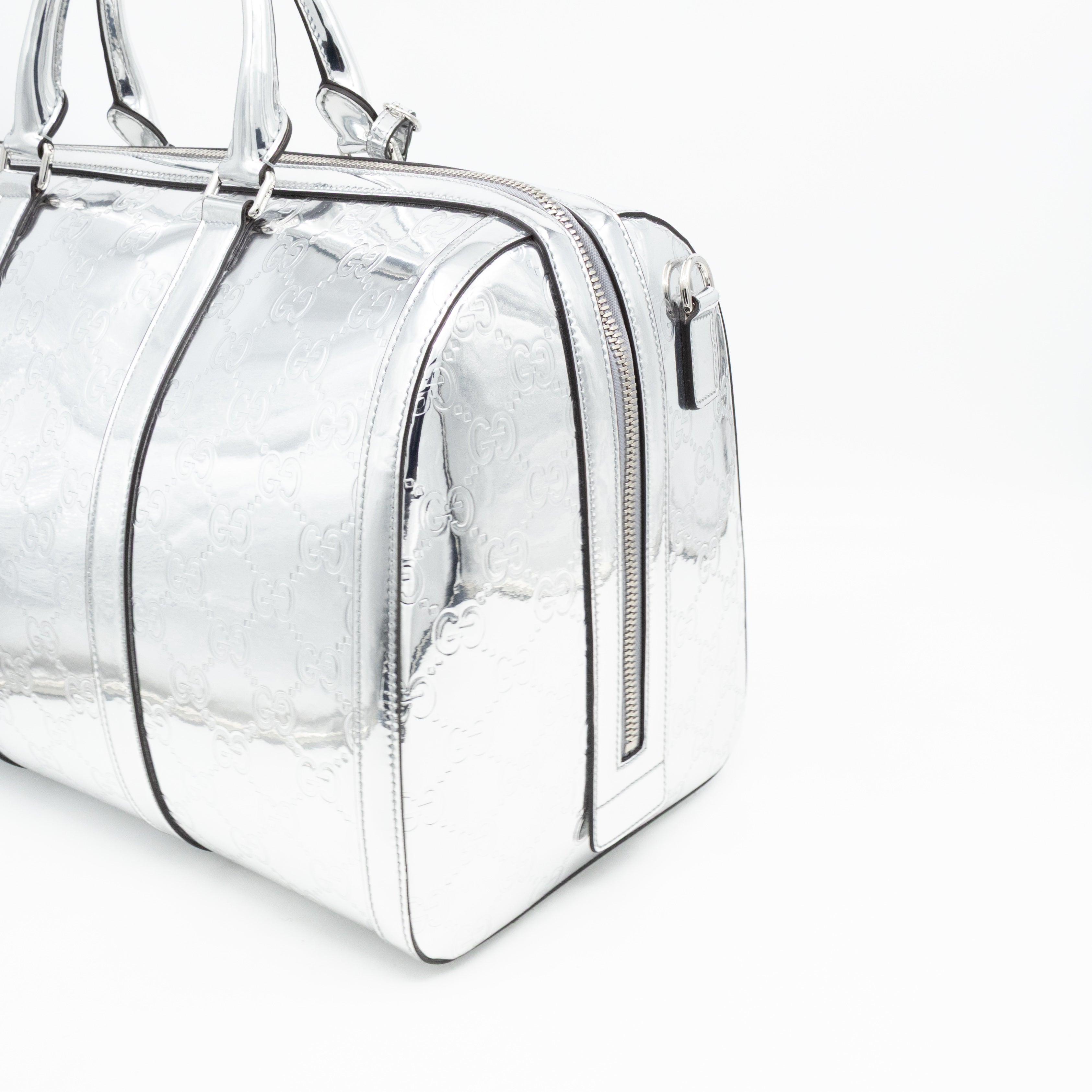 Medium Duffle Bag Metallic Silver Mirror Effect GG