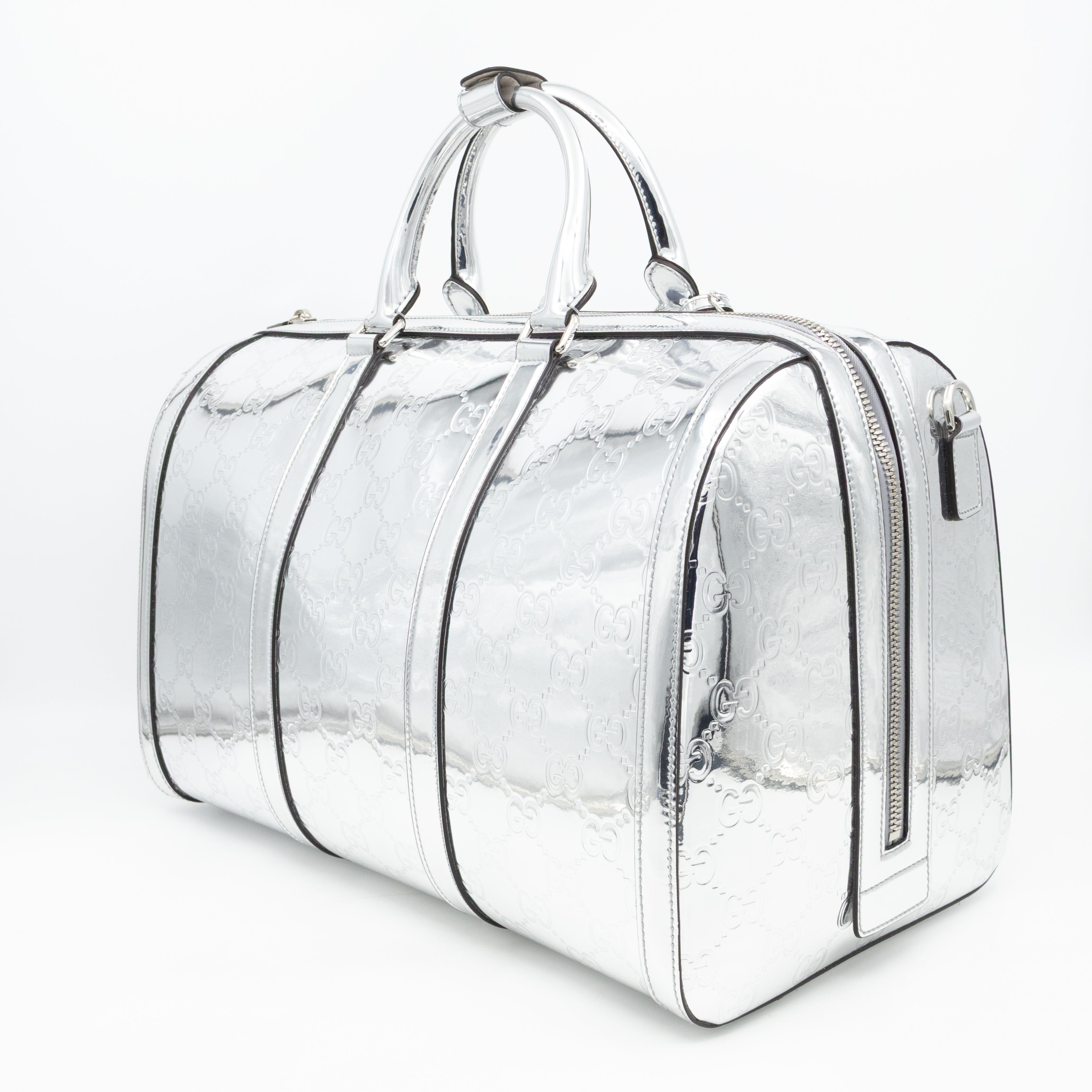 Medium Duffle Bag Metallic Silver Mirror Effect GG