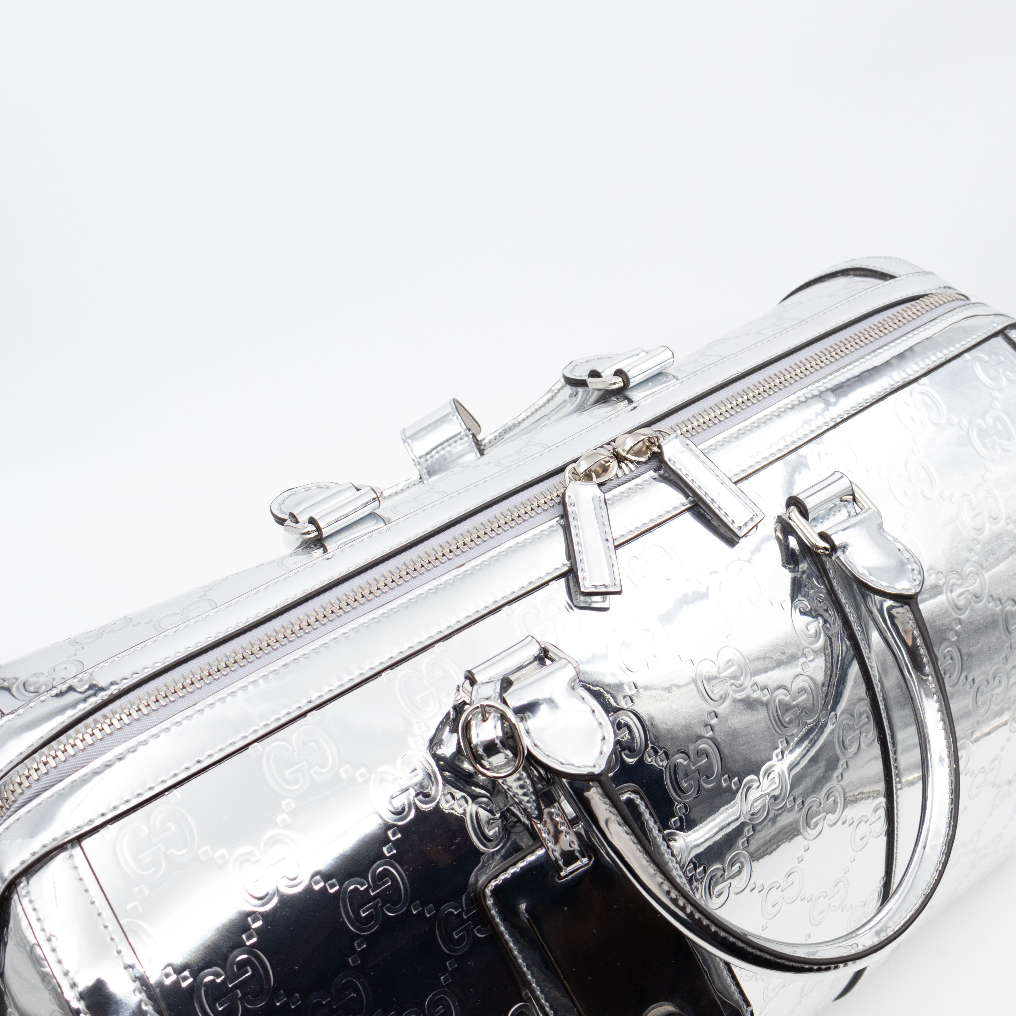 Medium Duffle Bag Metallic Silver Mirror Effect GG