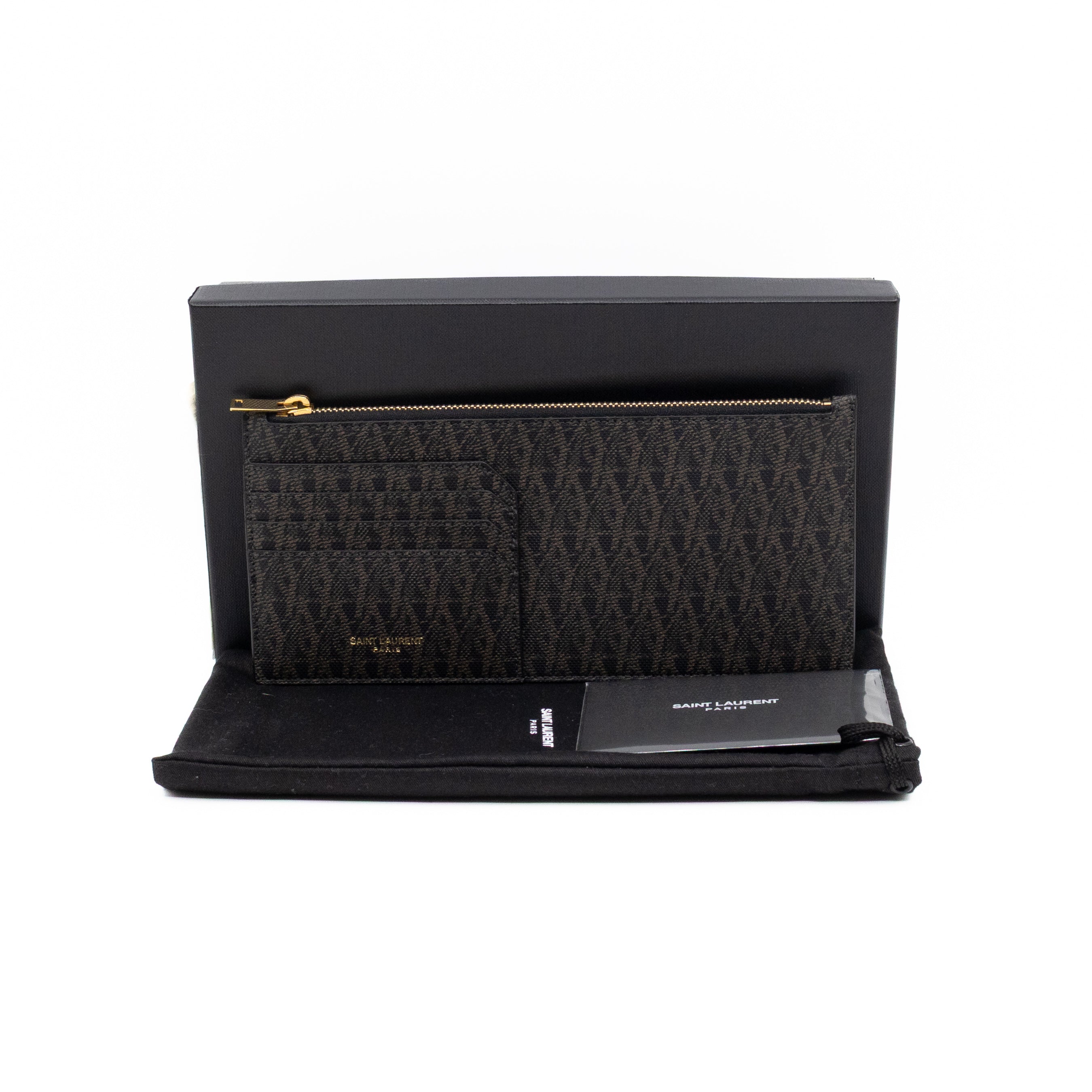 Large Zip Pouch Brown Print Black Leather