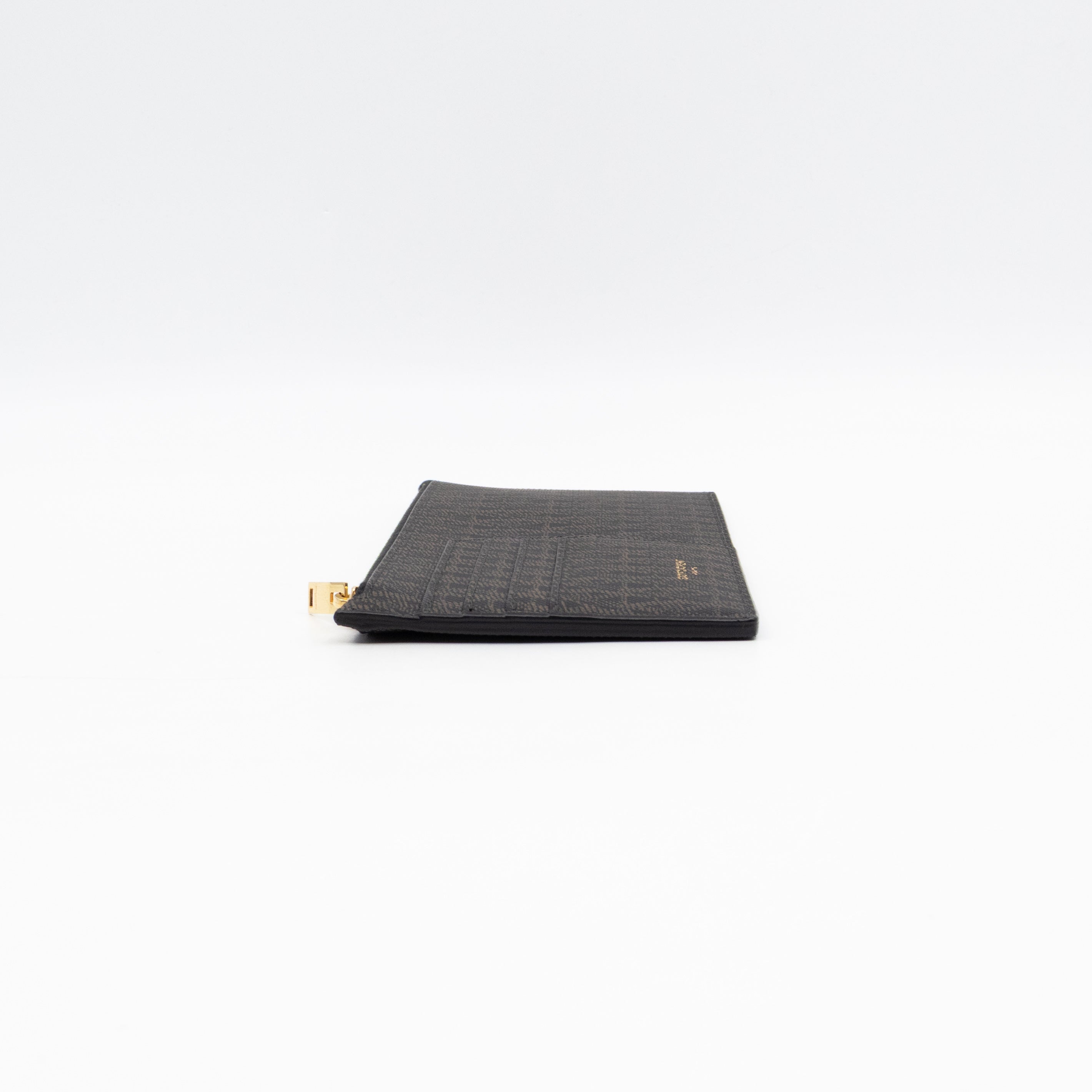 Large Zip Pouch Brown Print Black Leather