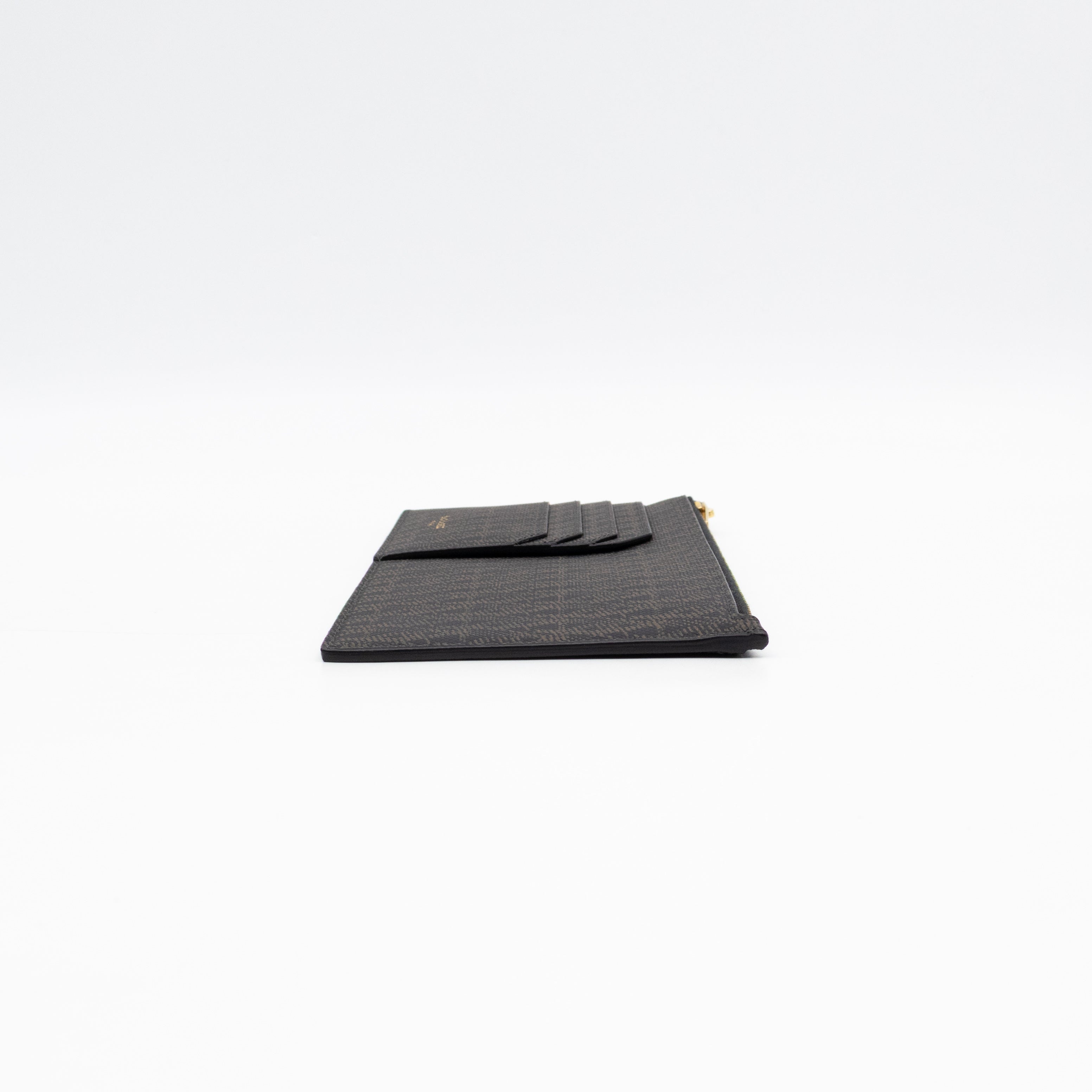 Large Zip Pouch Brown Print Black Leather