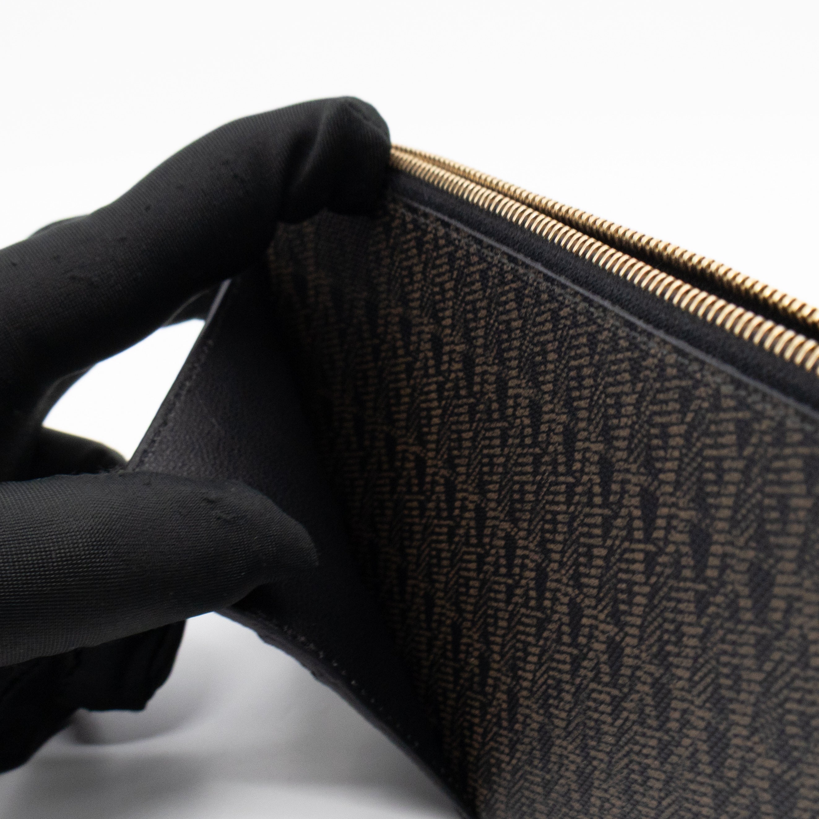 Large Zip Pouch Brown Print Black Leather