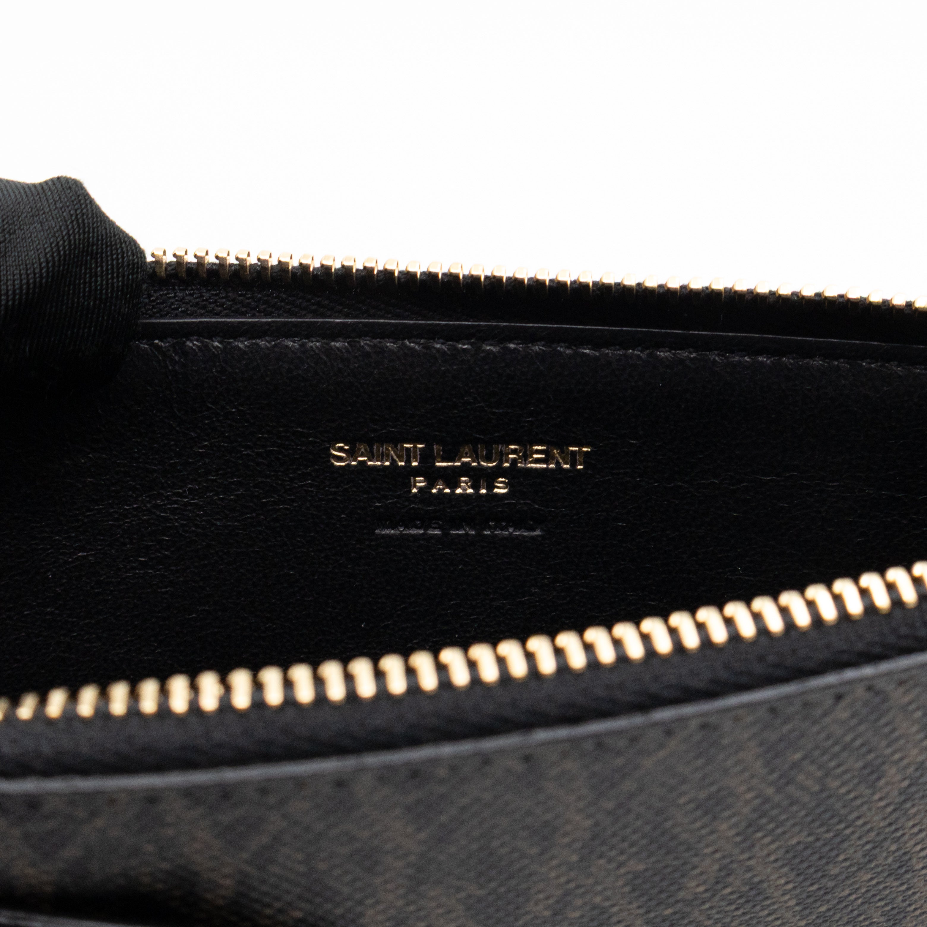 Large Zip Pouch Brown Print Black Leather