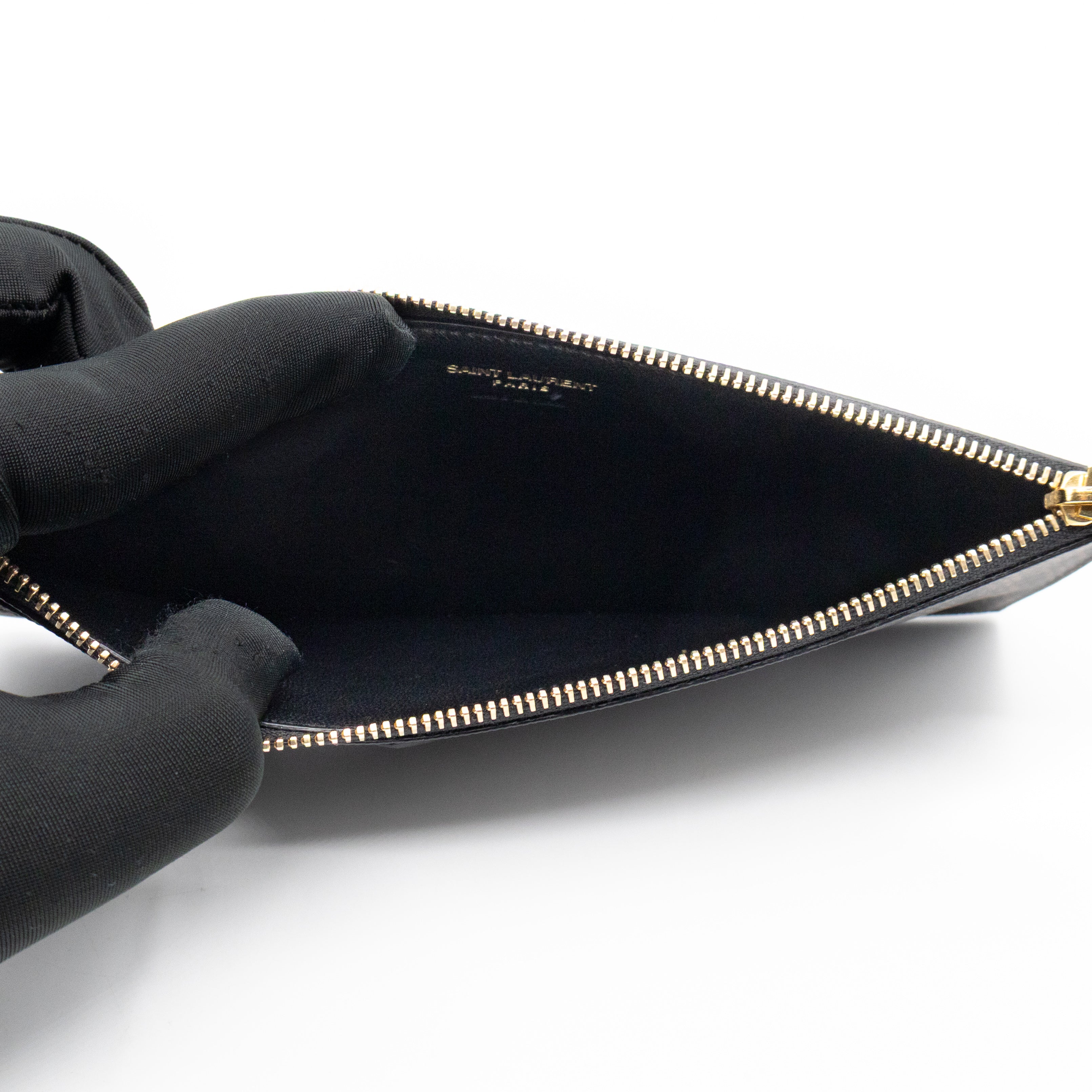 Large Zip Pouch Brown Print Black Leather