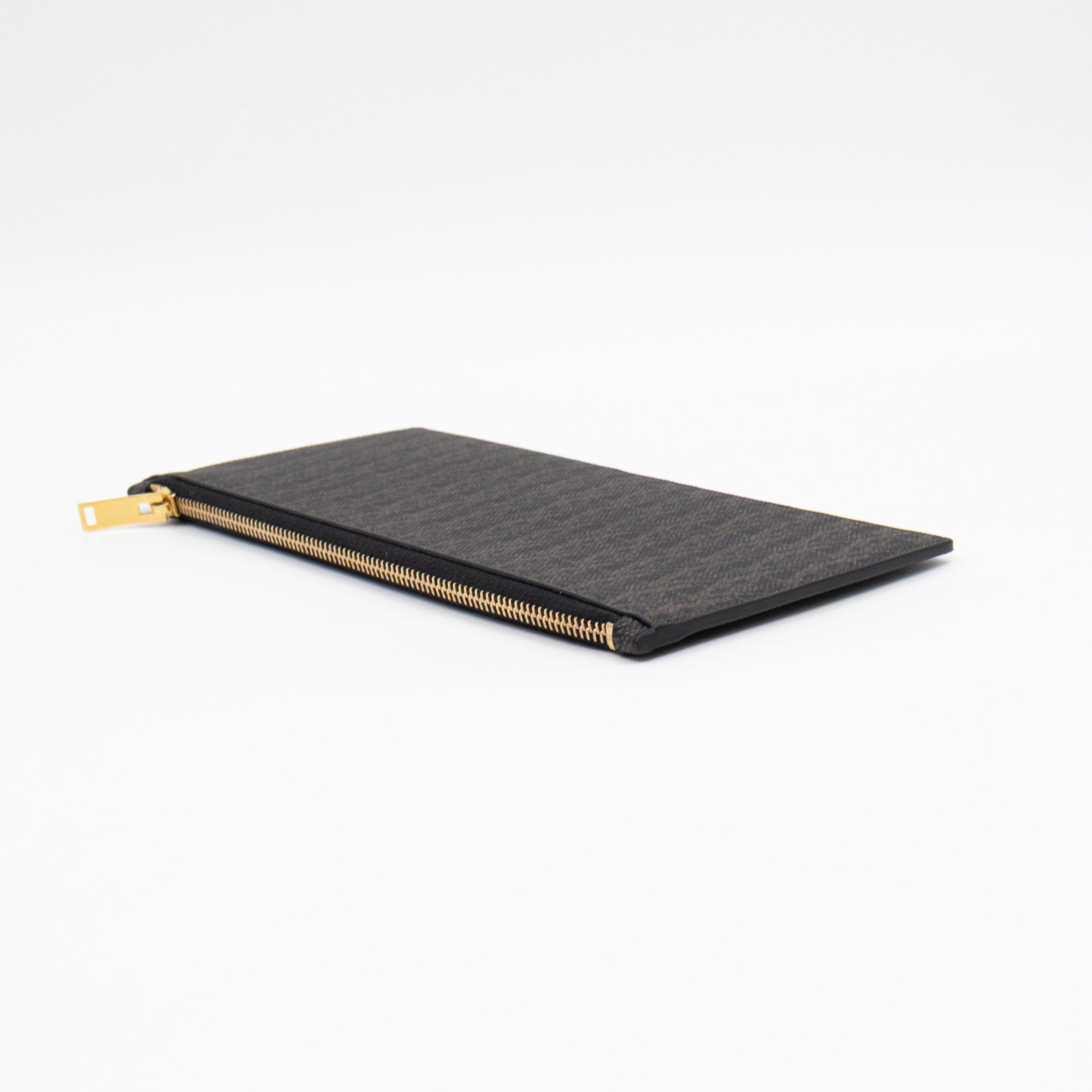 Large Zip Pouch Brown Print Black Leather