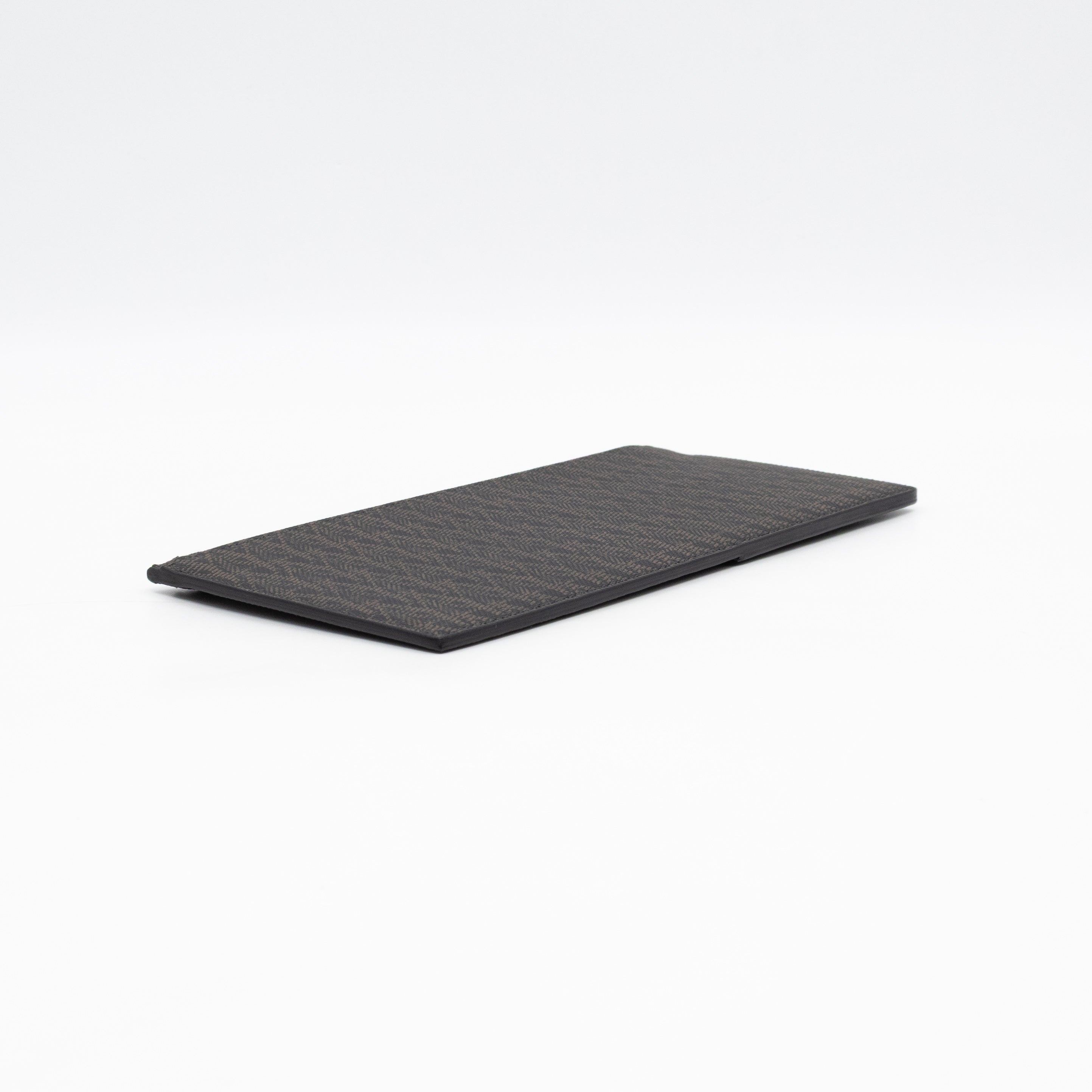 Large Zip Pouch Brown Print Black Leather