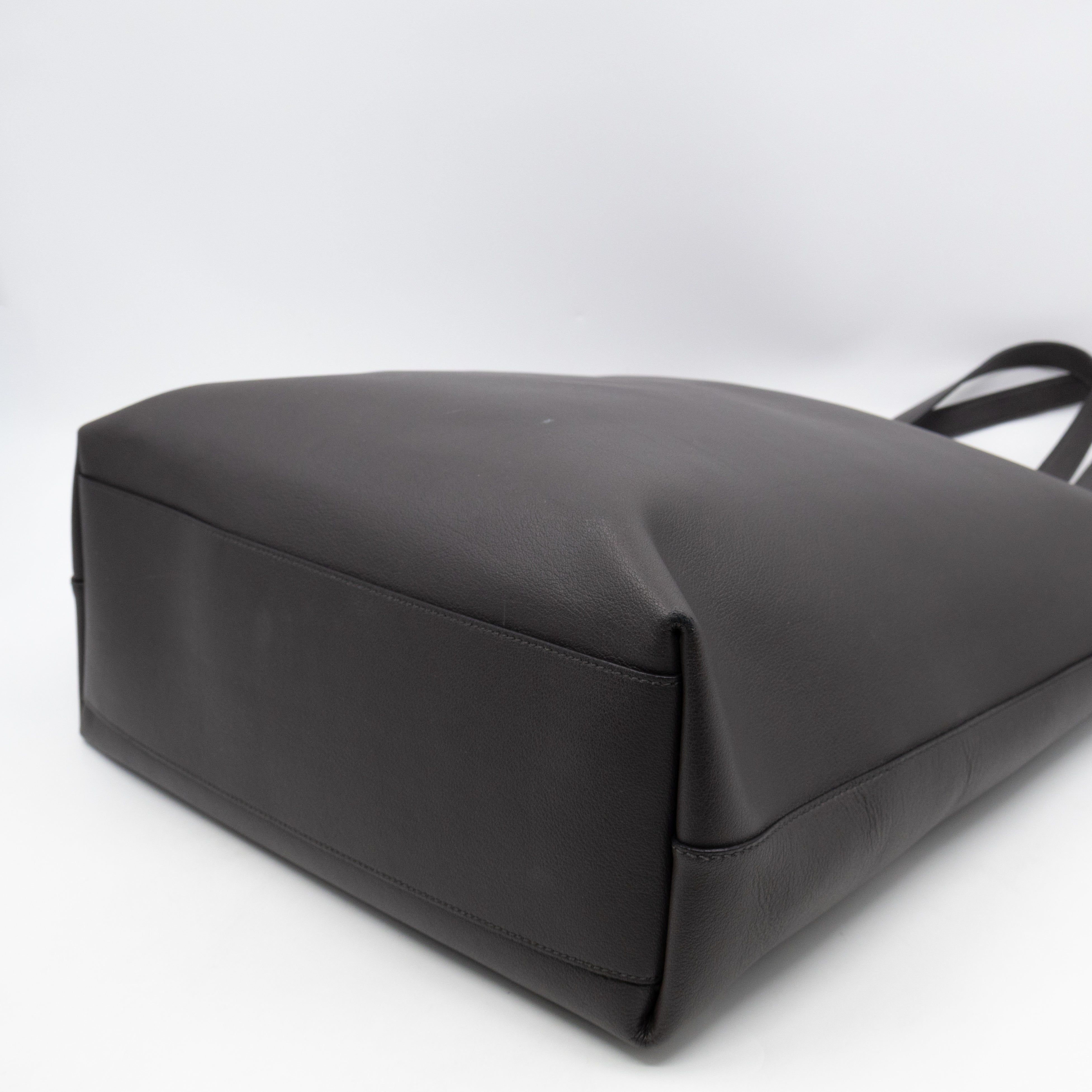 North South Large Shopping Tote Grey Leather