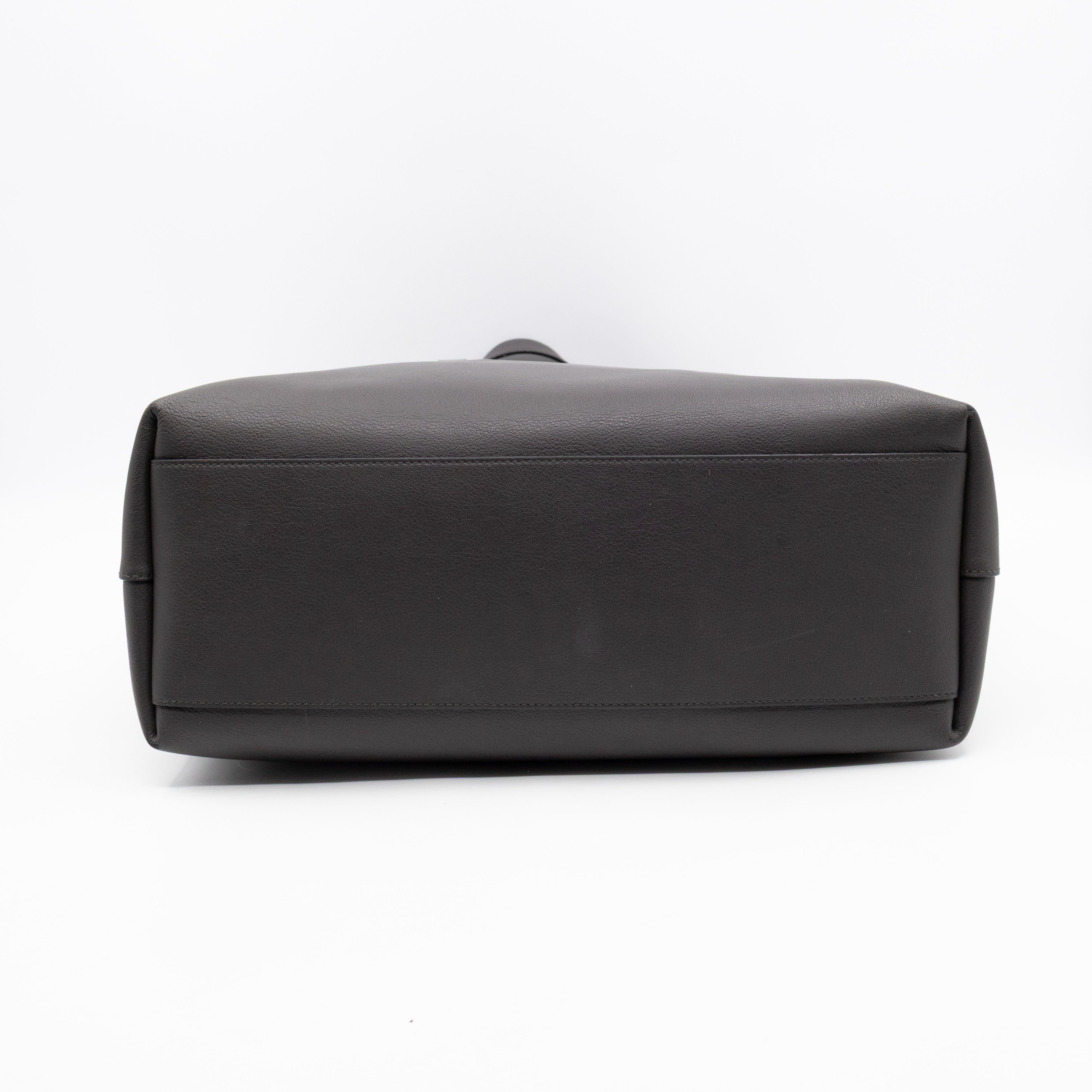 North South Large Shopping Tote Grey Leather