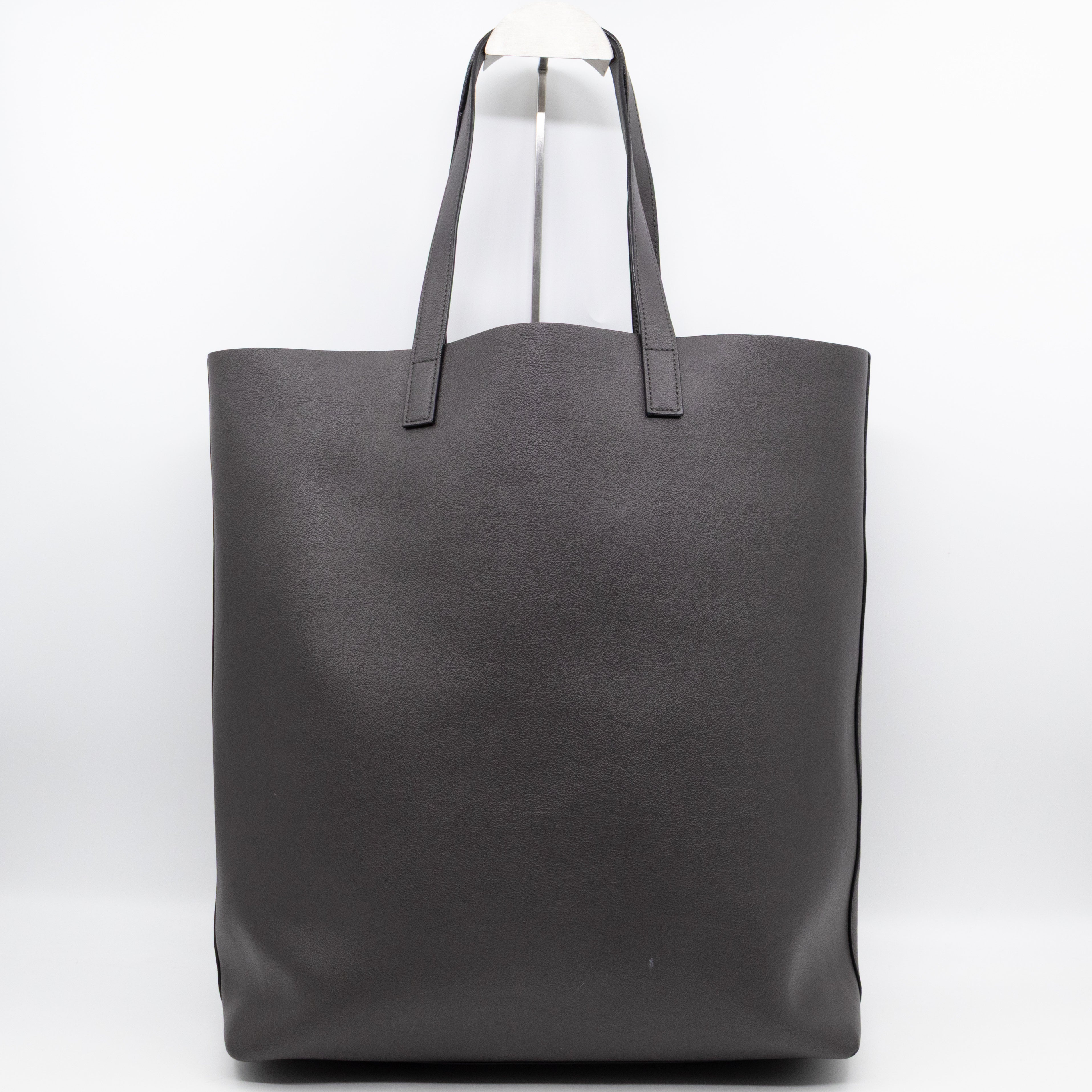North South Large Shopping Tote Grey Leather