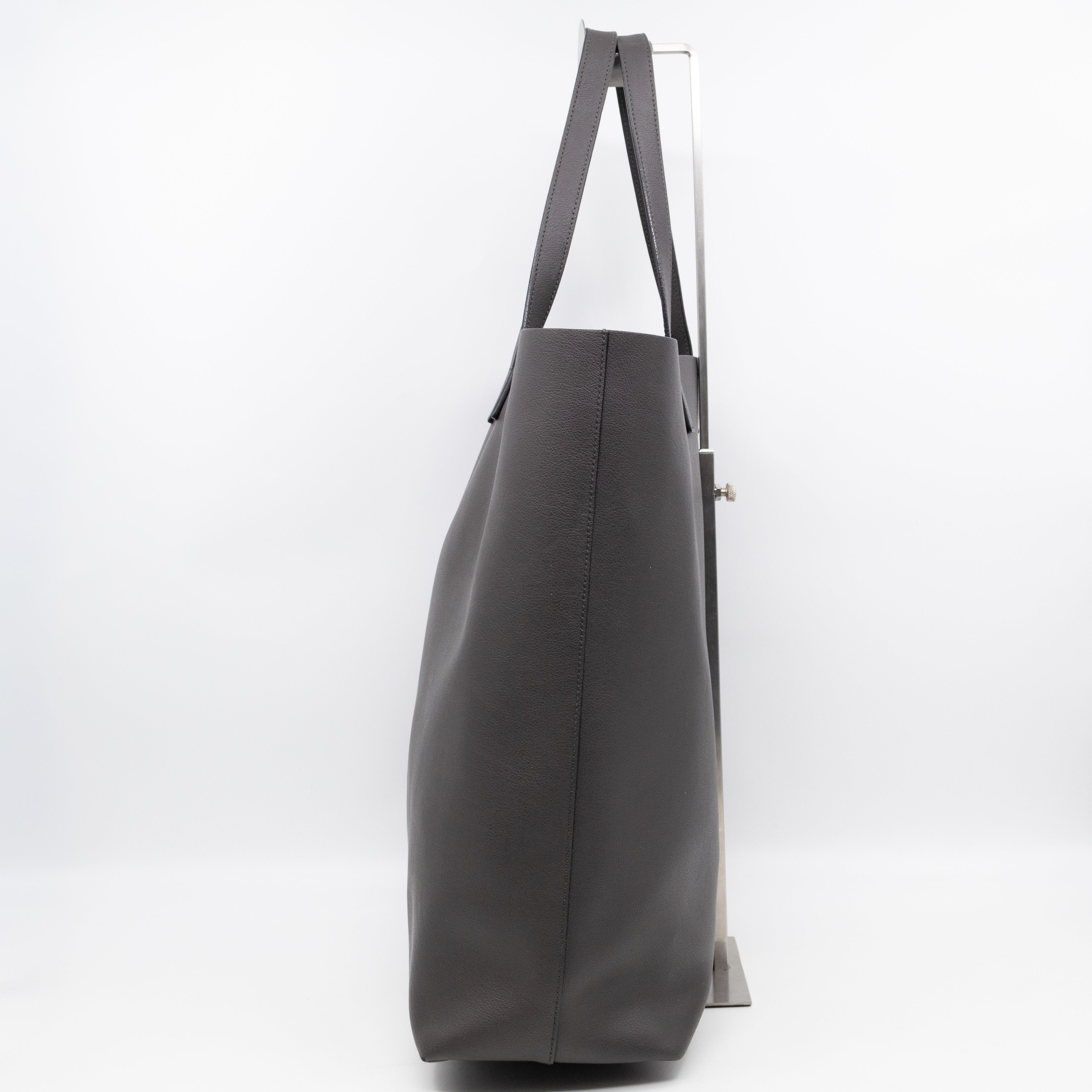 North South Large Shopping Tote Grey Leather