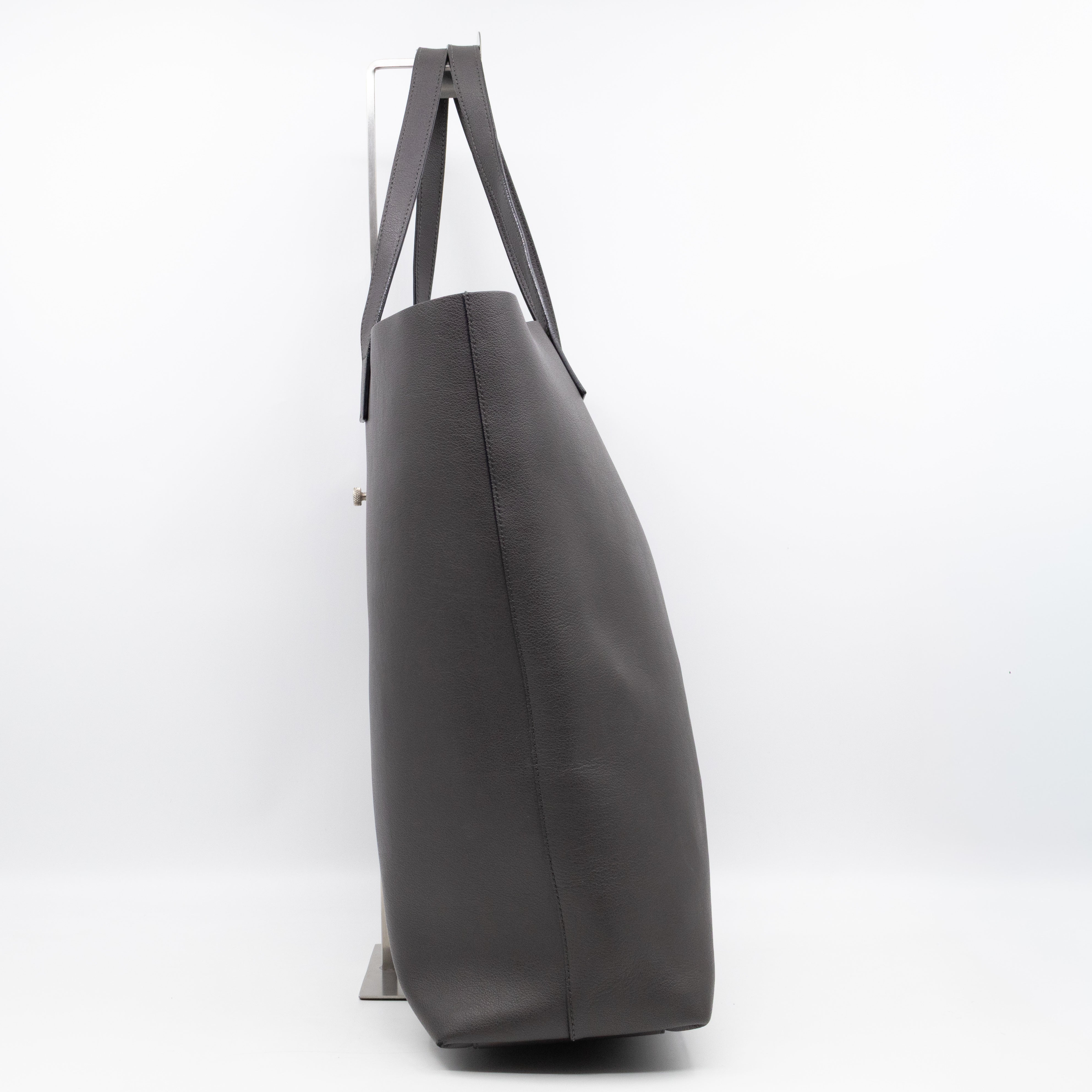 North South Large Shopping Tote Grey Leather