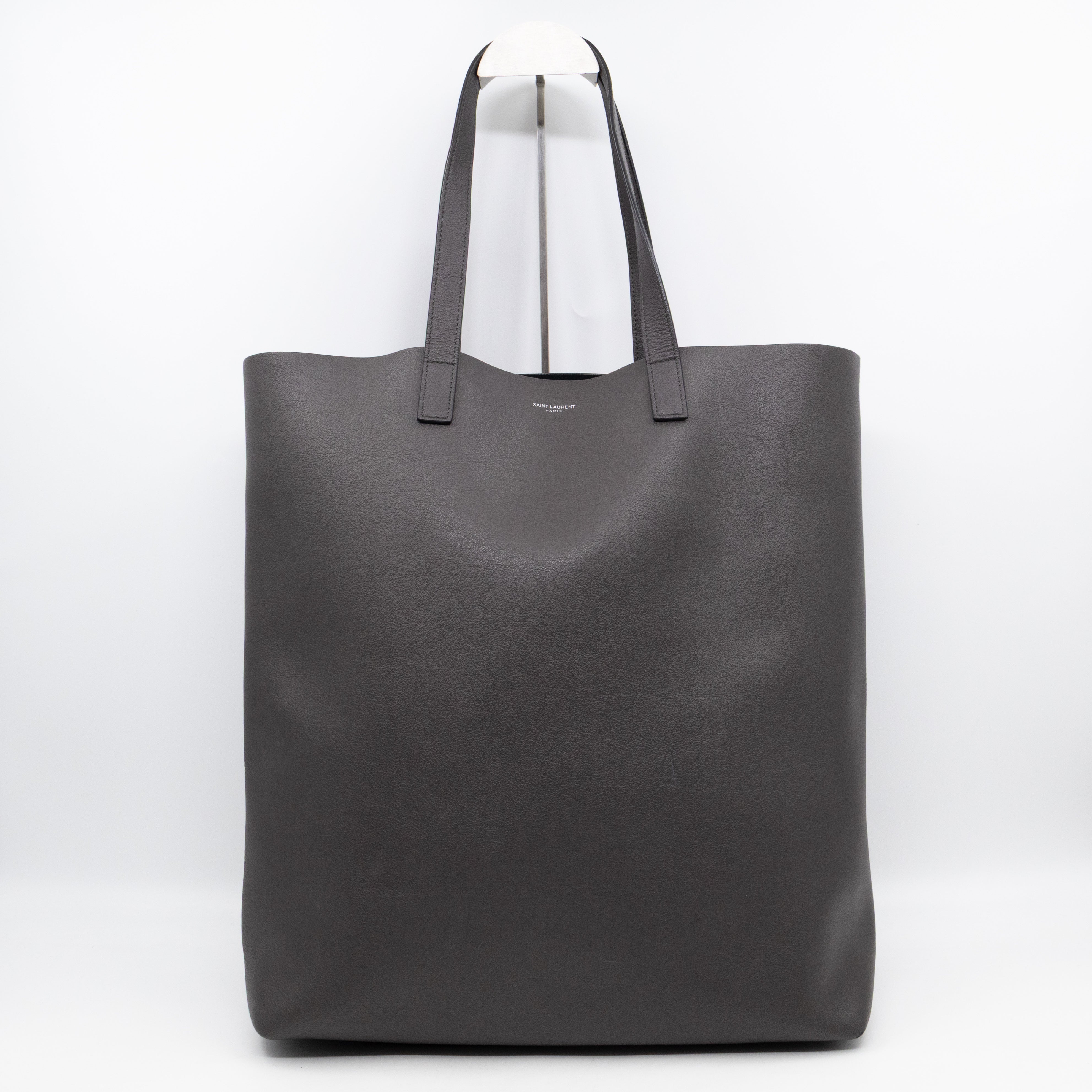 North South Large Shopping Tote Grey Leather