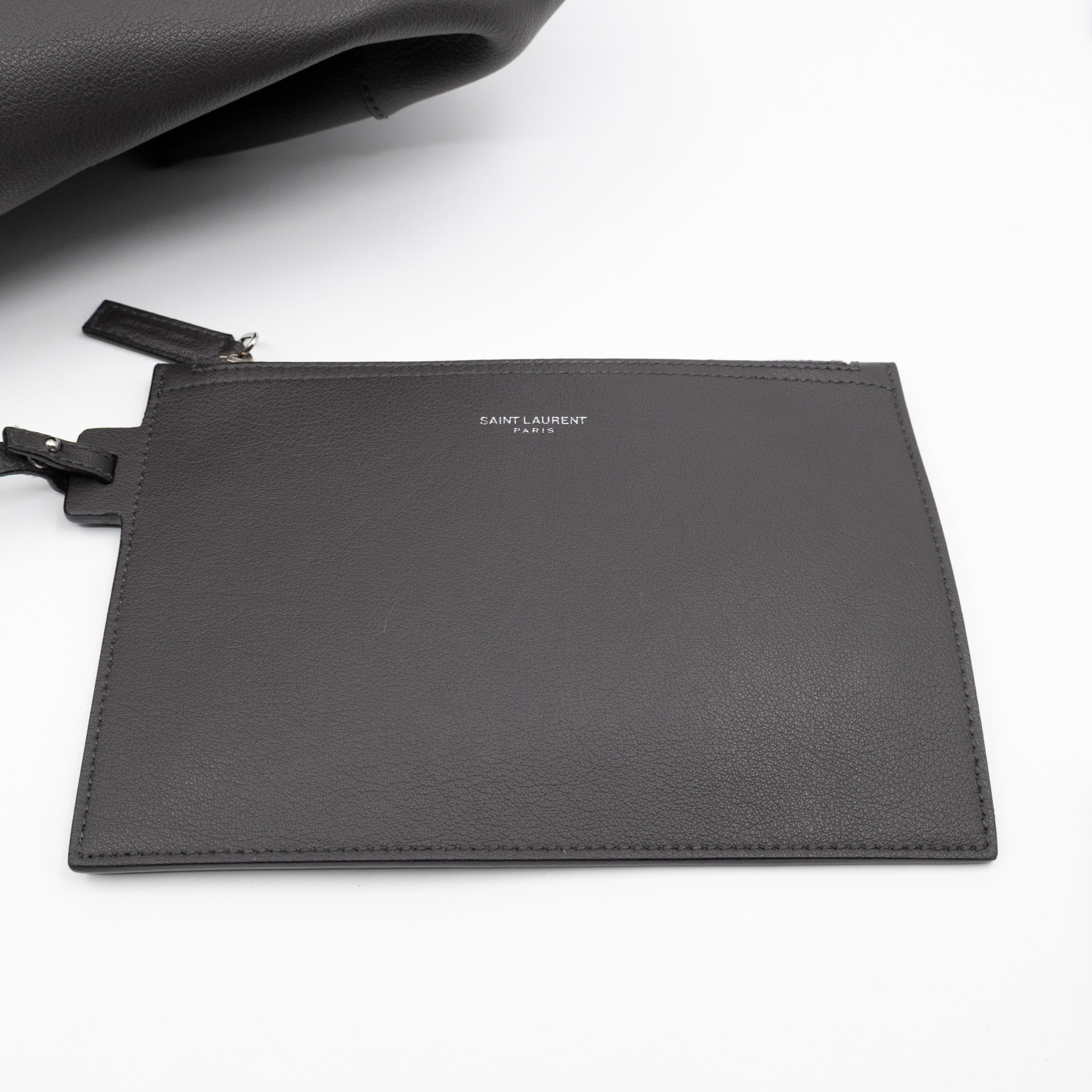 North South Large Shopping Tote Grey Leather