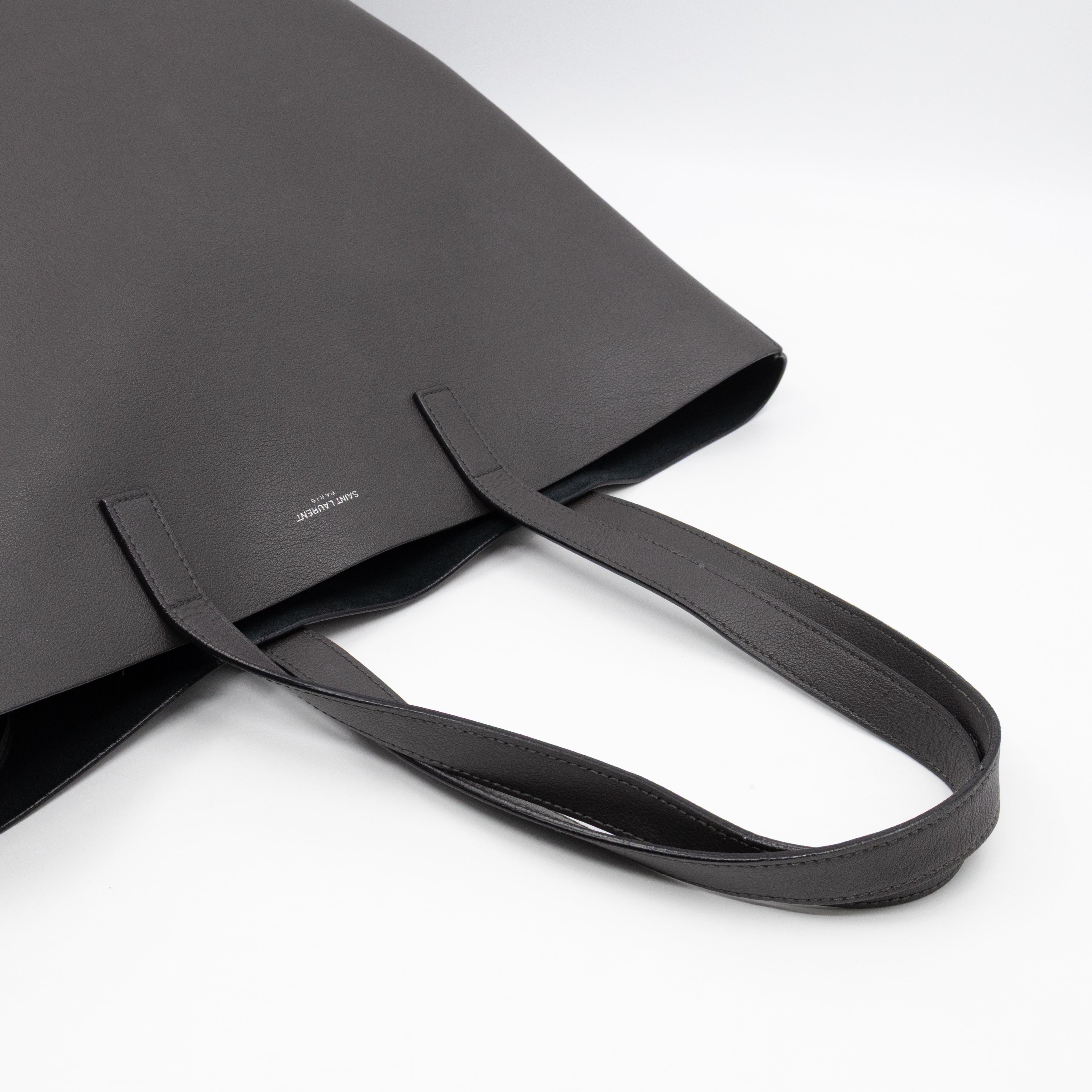 North South Large Shopping Tote Grey Leather