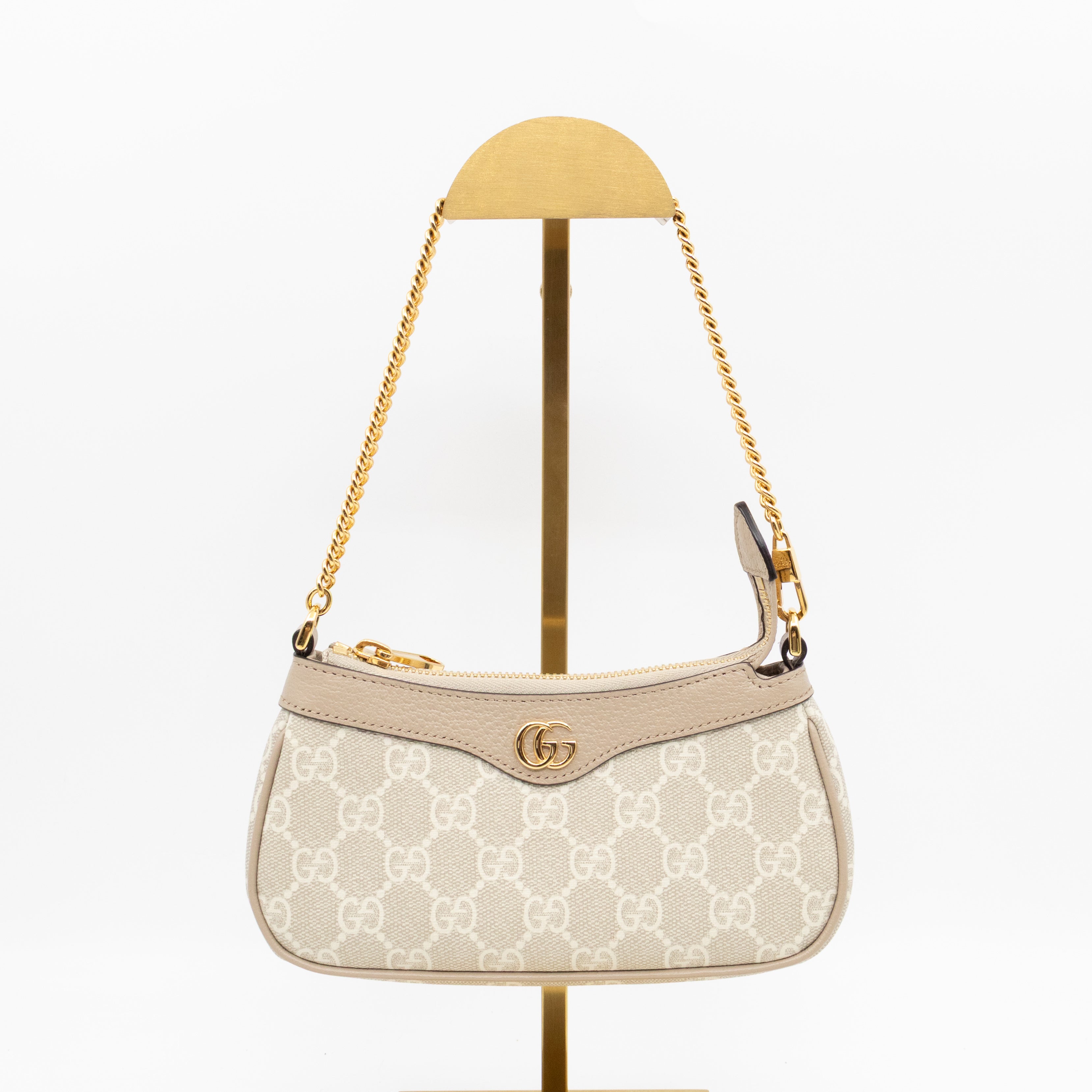 Ophidia Mini Bag GG Supreme Canvas Beige and White