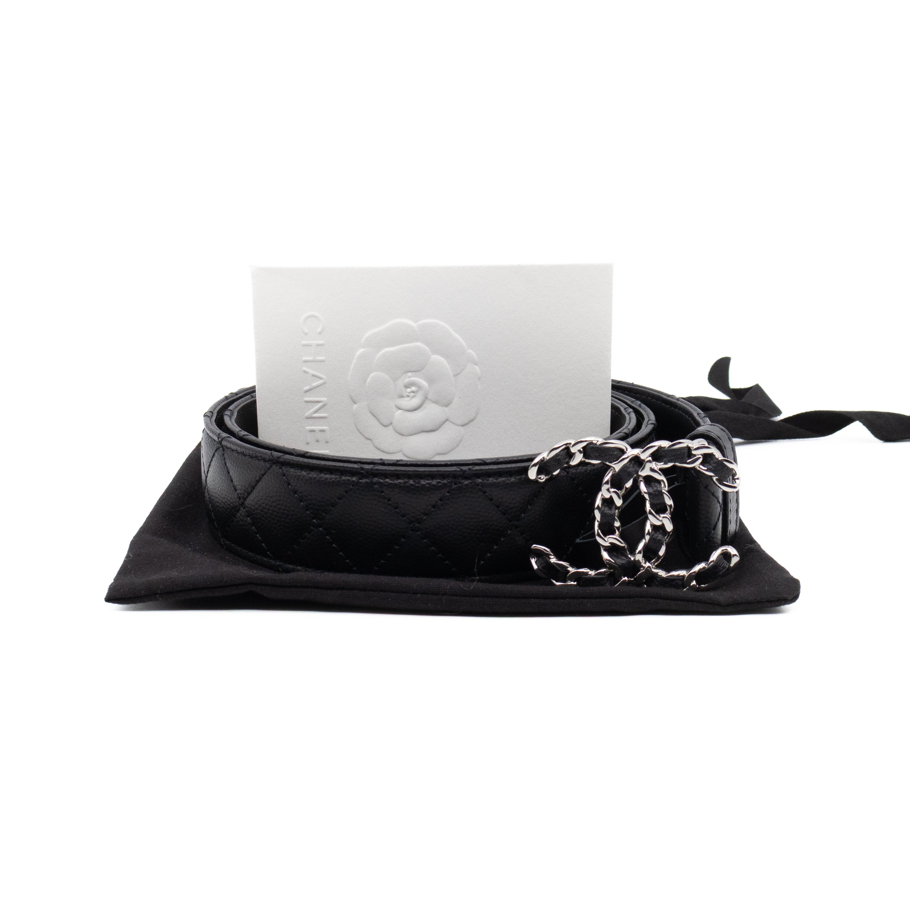 CC Leather Braided Buckle Black Quilted Caviar Belt 90 cm