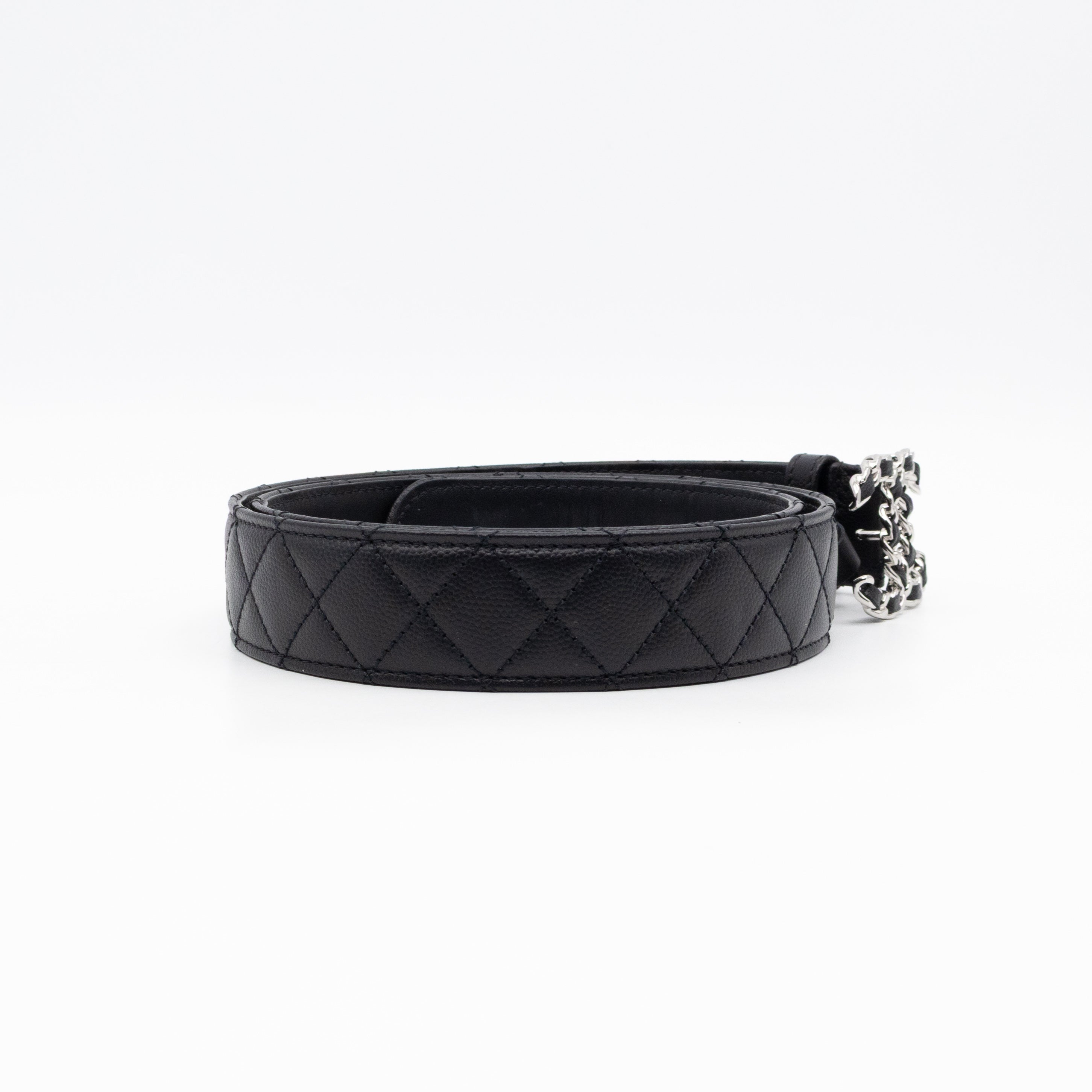 CC Leather Braided Buckle Black Quilted Caviar Belt 90 cm
