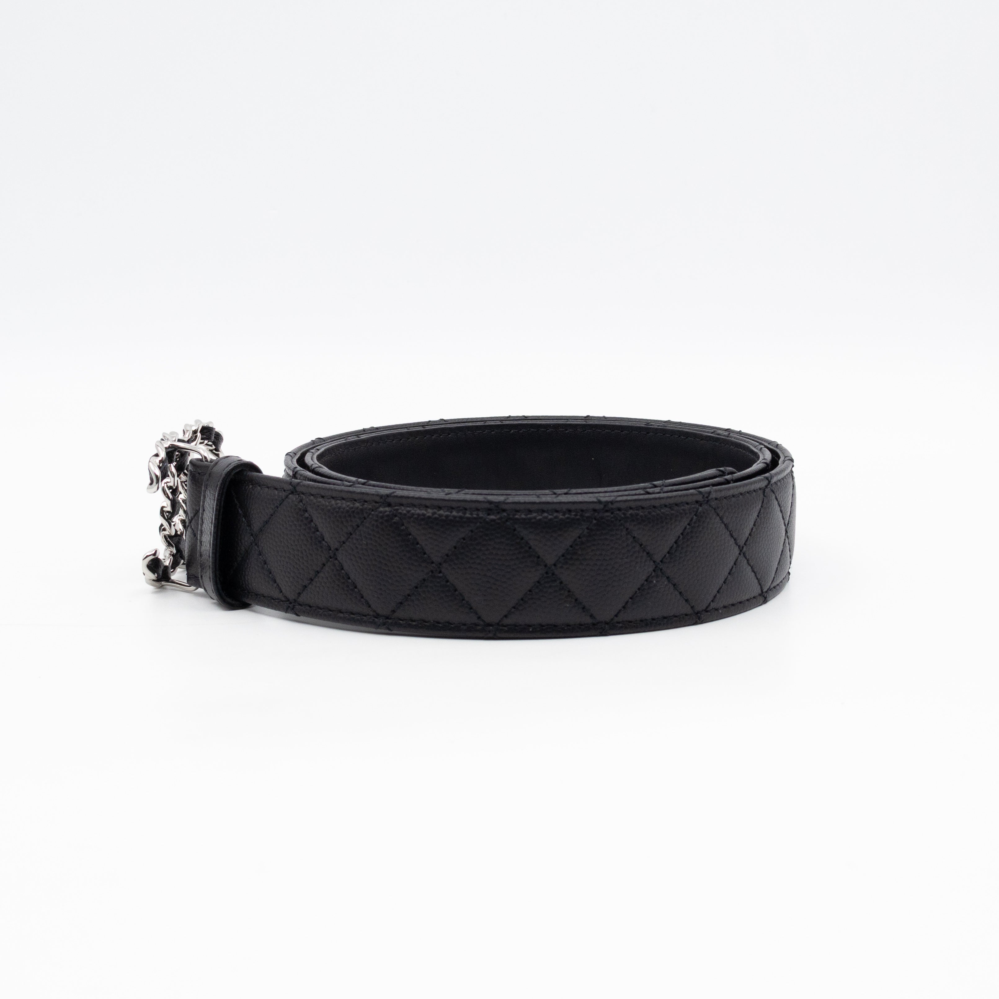 CC Leather Braided Buckle Black Quilted Caviar Belt 90 cm