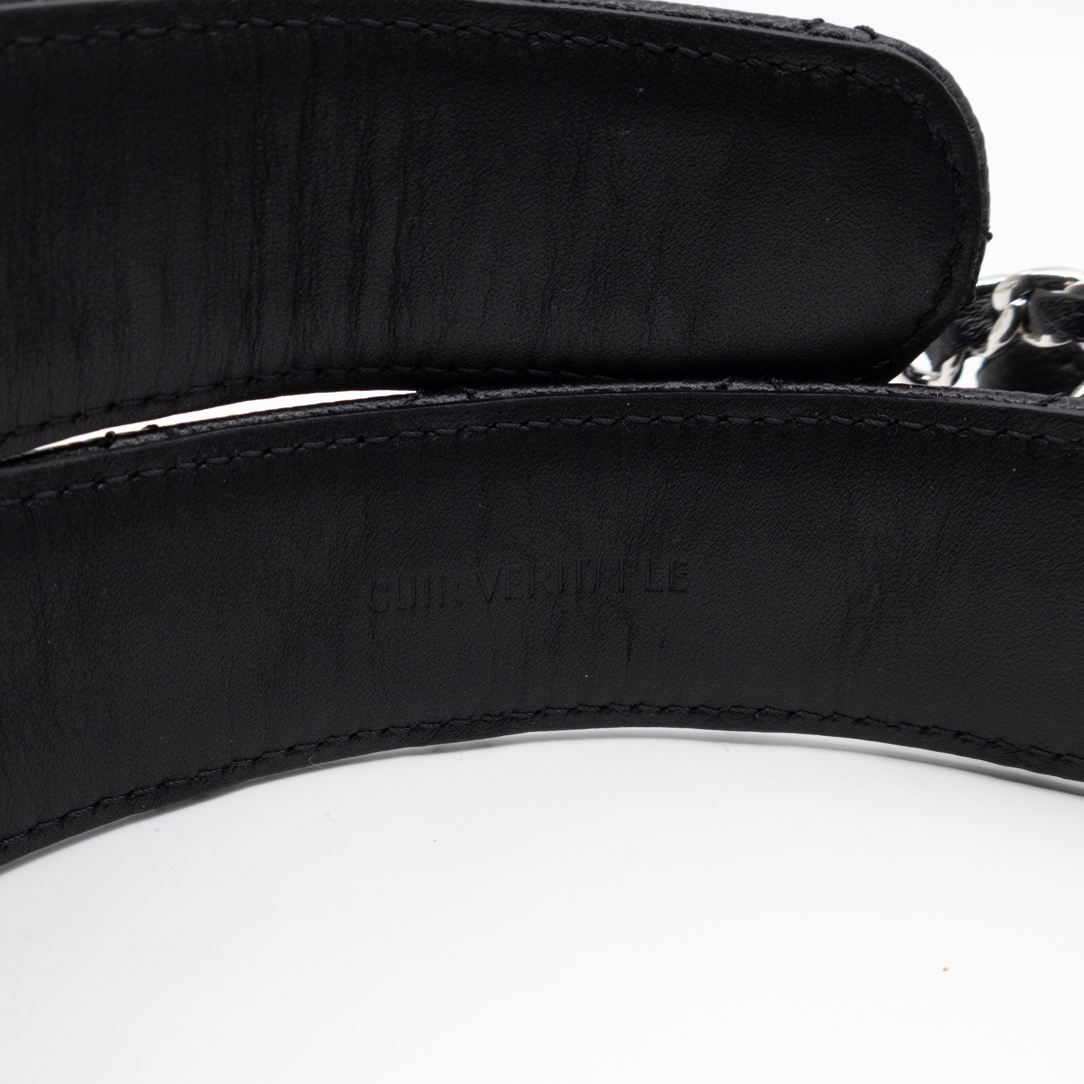 CC Leather Braided Buckle Black Quilted Caviar Belt 90 cm