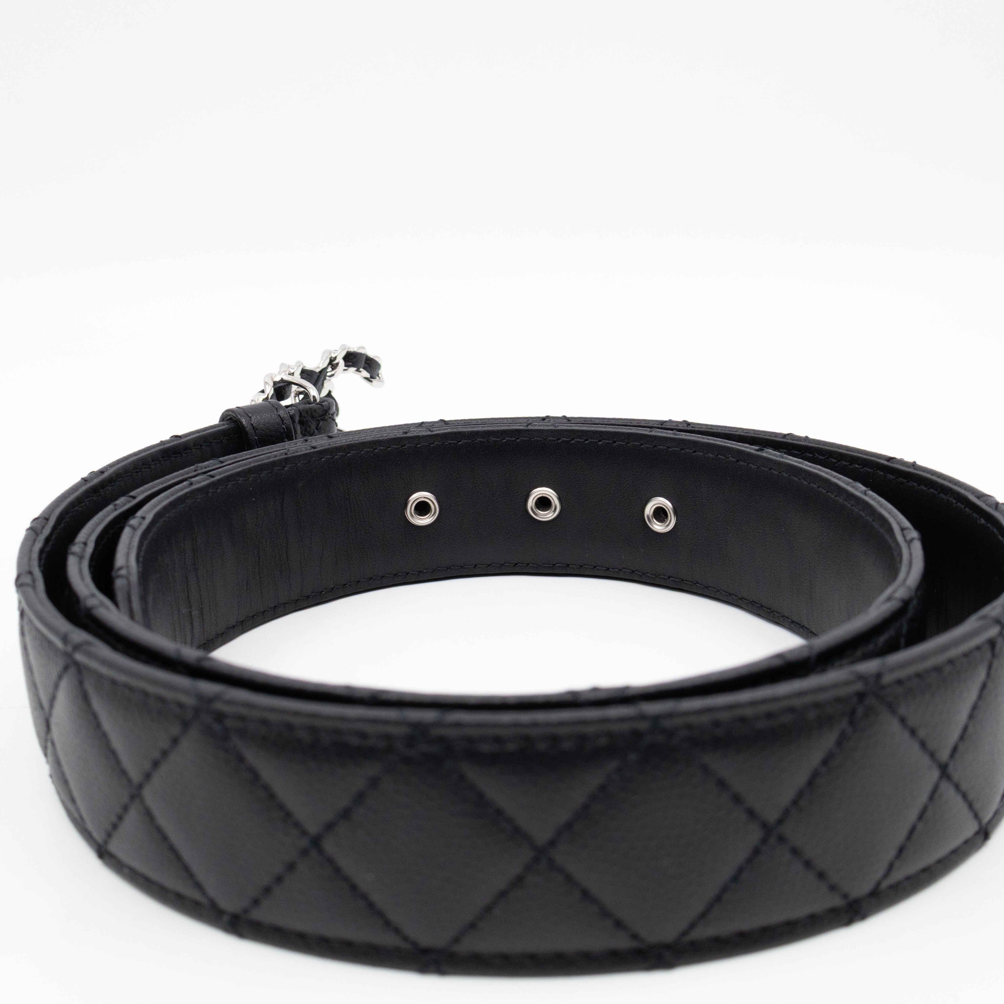 CC Leather Braided Buckle Black Quilted Caviar Belt 90 cm