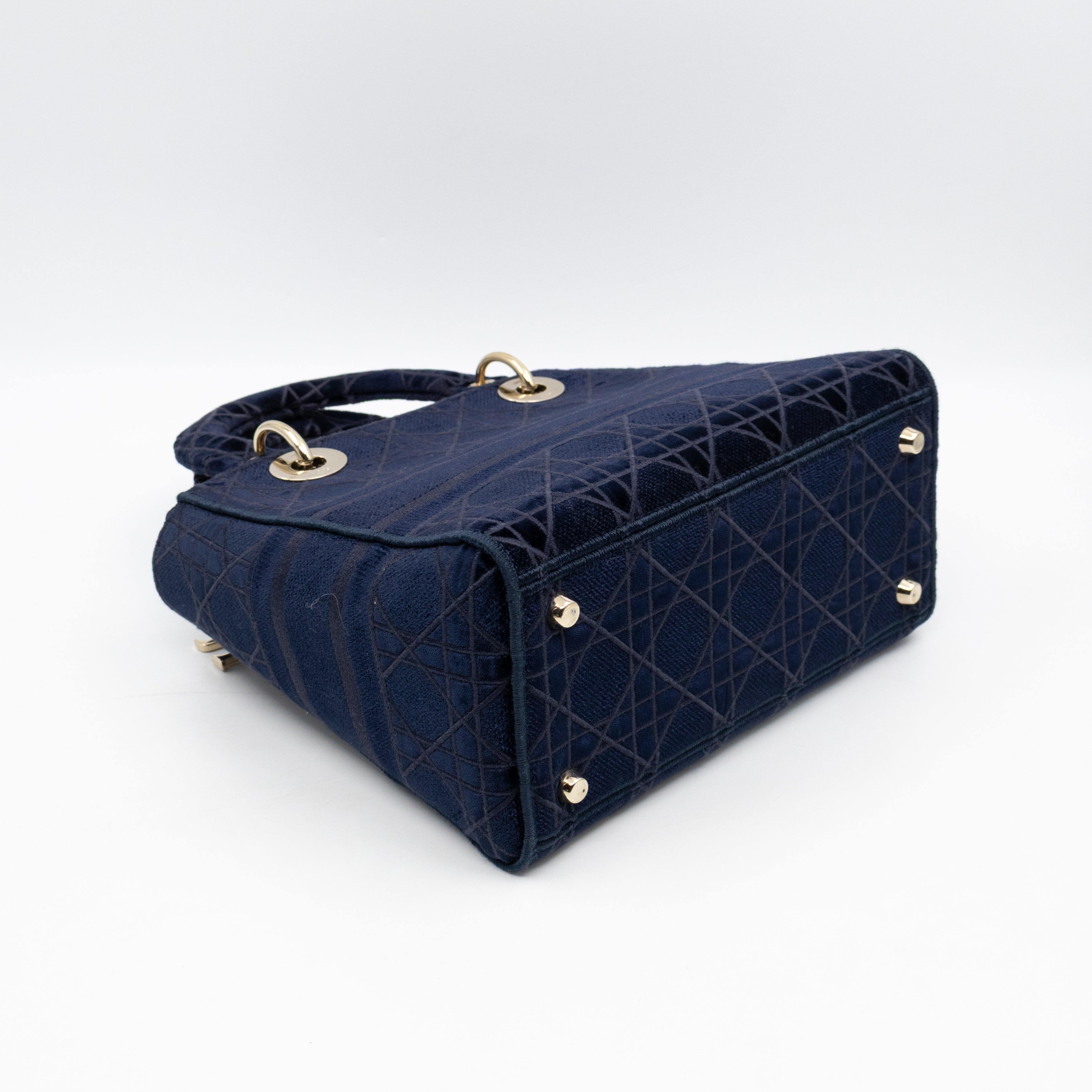 Lady D-Lite Medium Dark Blue Velvet Embroidery Cannage