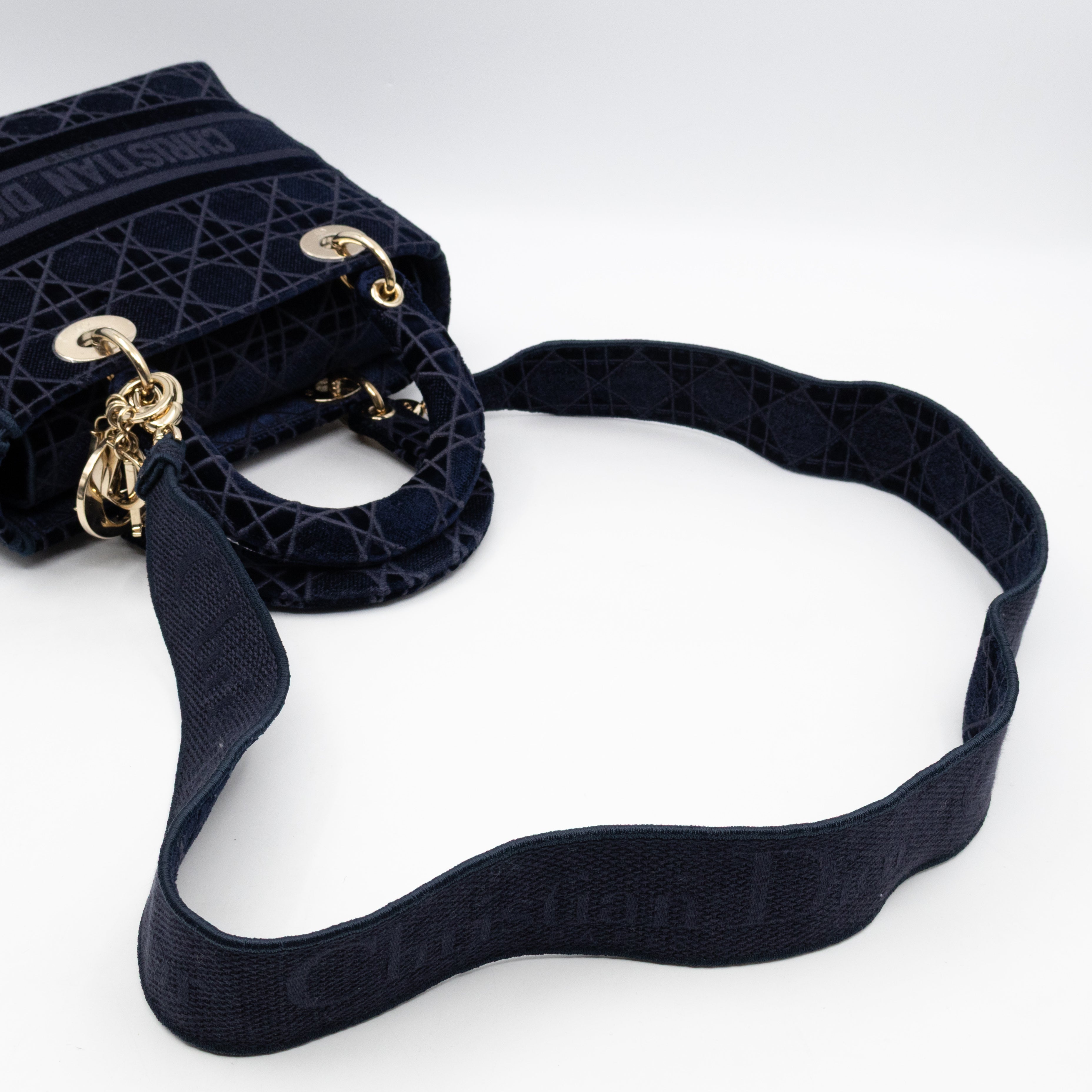 Lady D-Lite Medium Dark Blue Velvet Embroidery Cannage