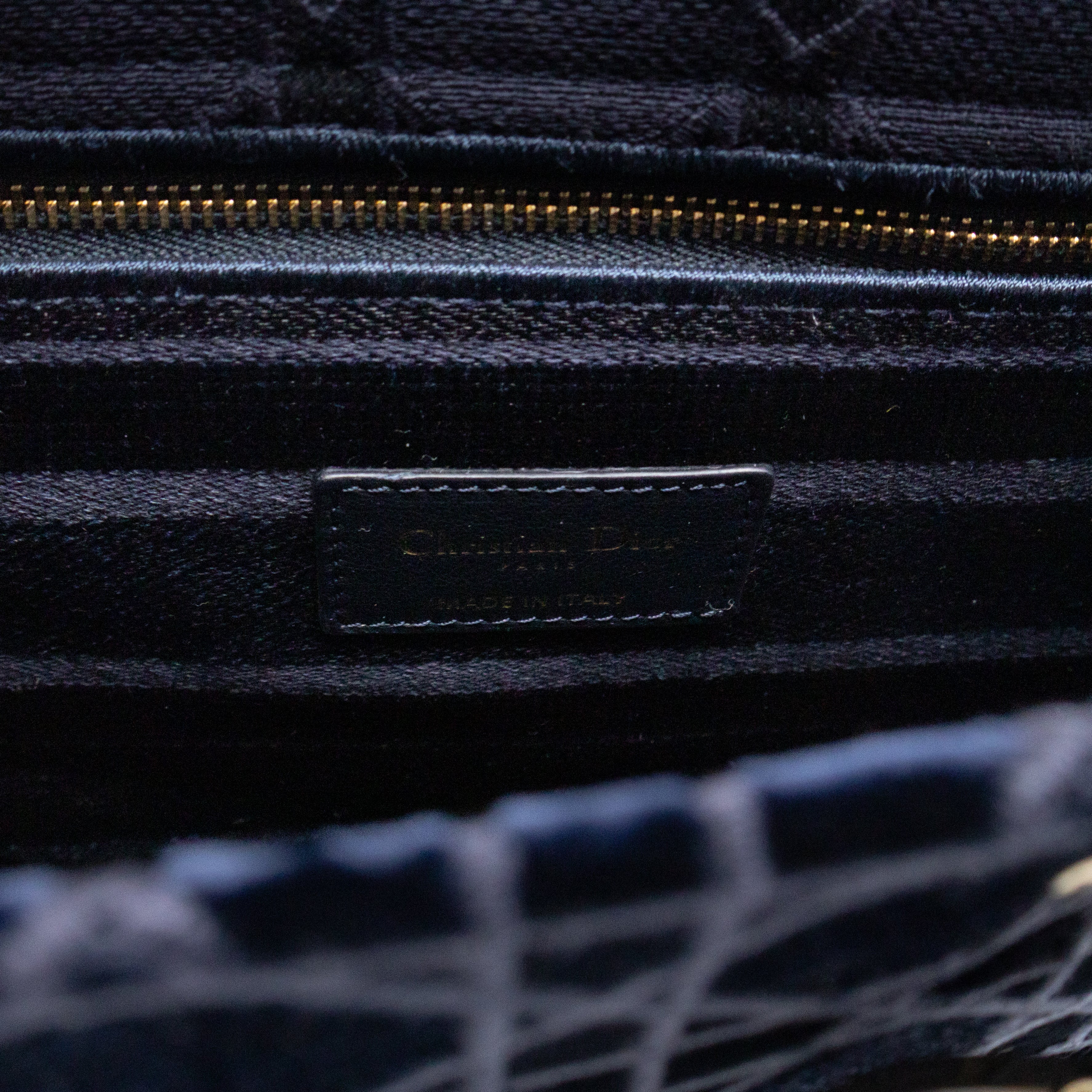 Lady D-Lite Medium Dark Blue Velvet Embroidery Cannage