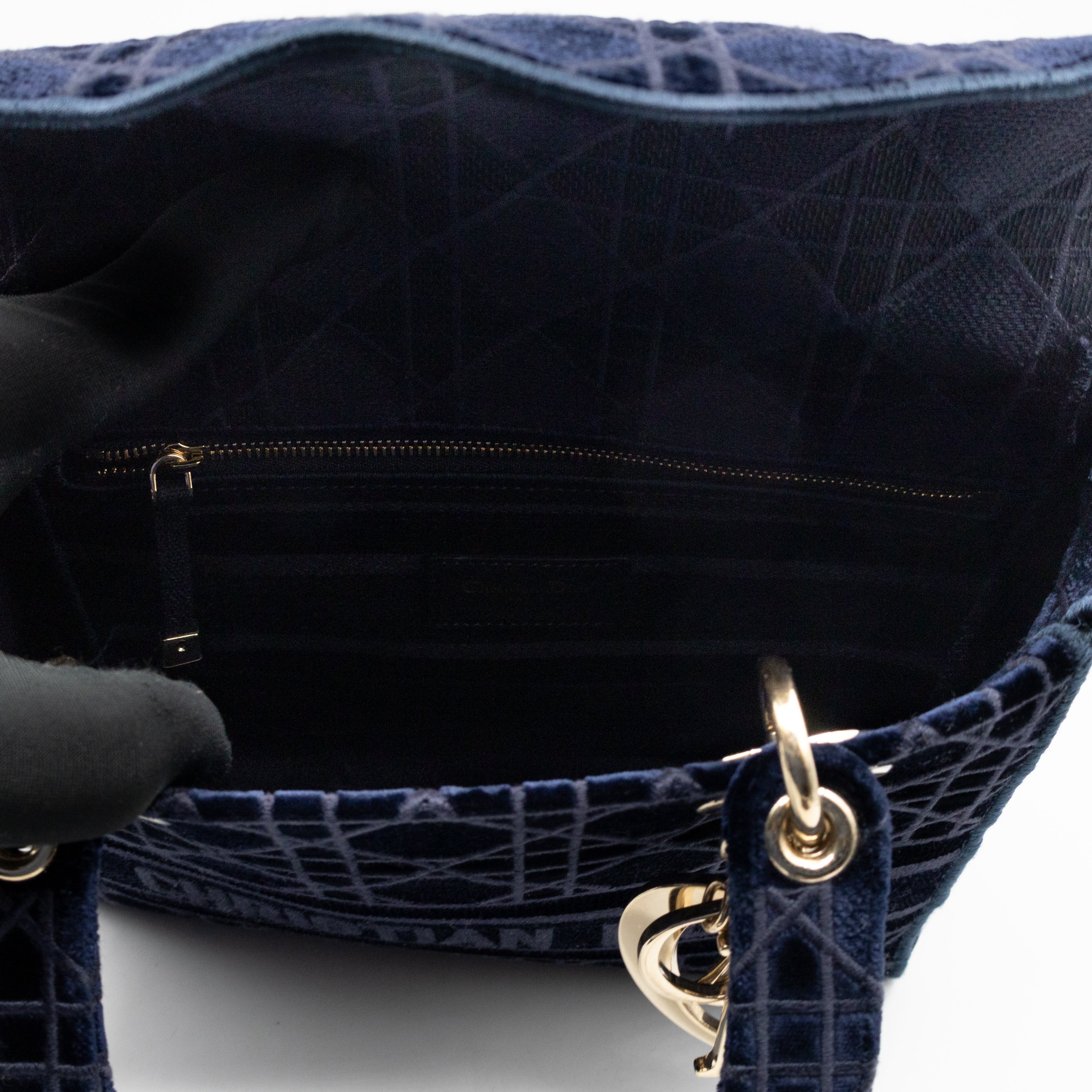 Lady D-Lite Medium Dark Blue Velvet Embroidery Cannage