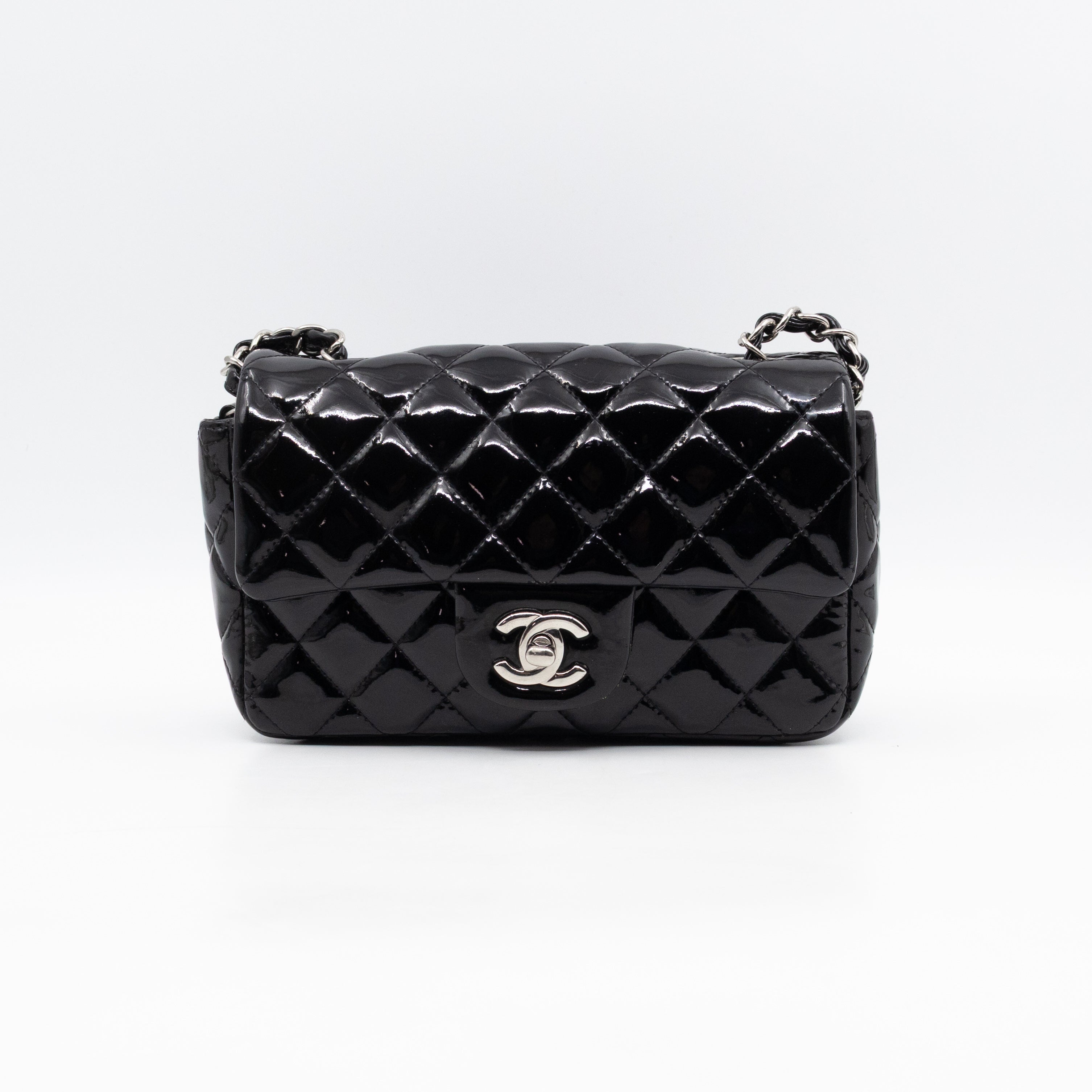 Classic Single Flap Mini Rectangular Black Patent Leather