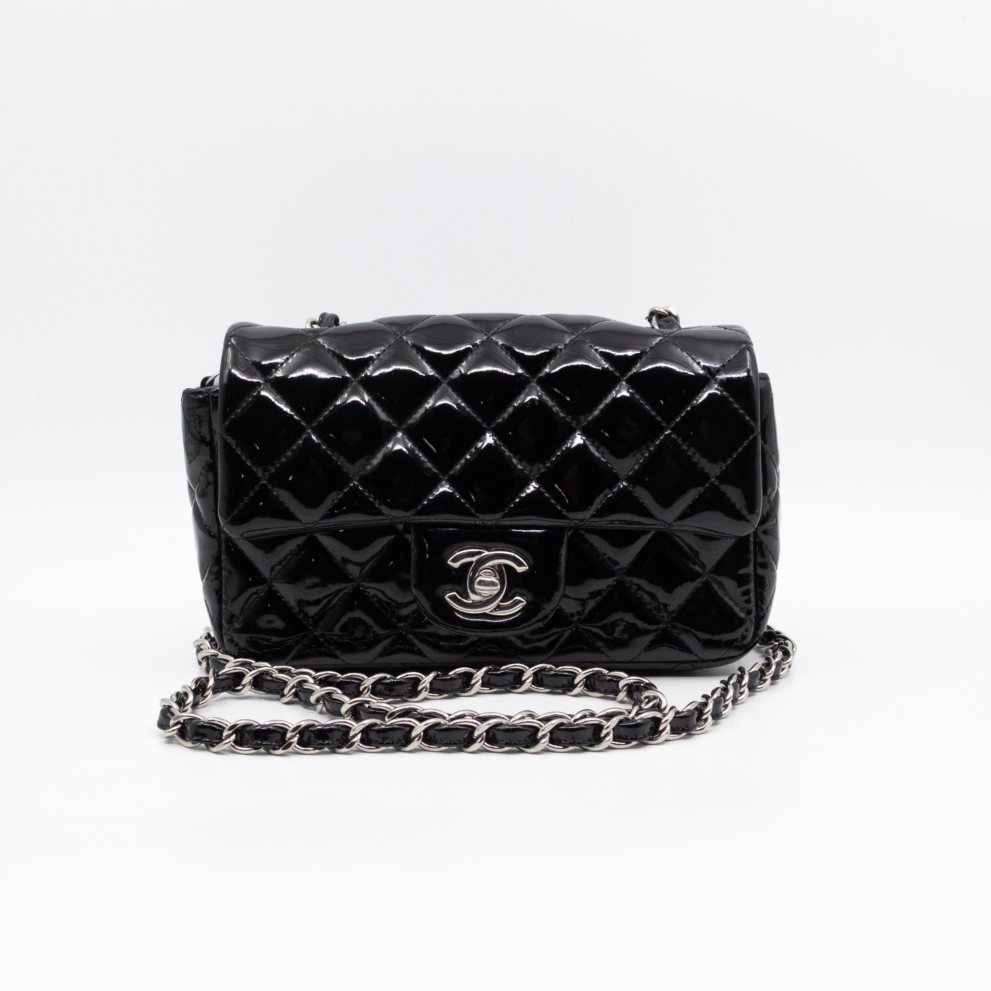 Classic Single Flap Mini Rectangular Black Patent Leather