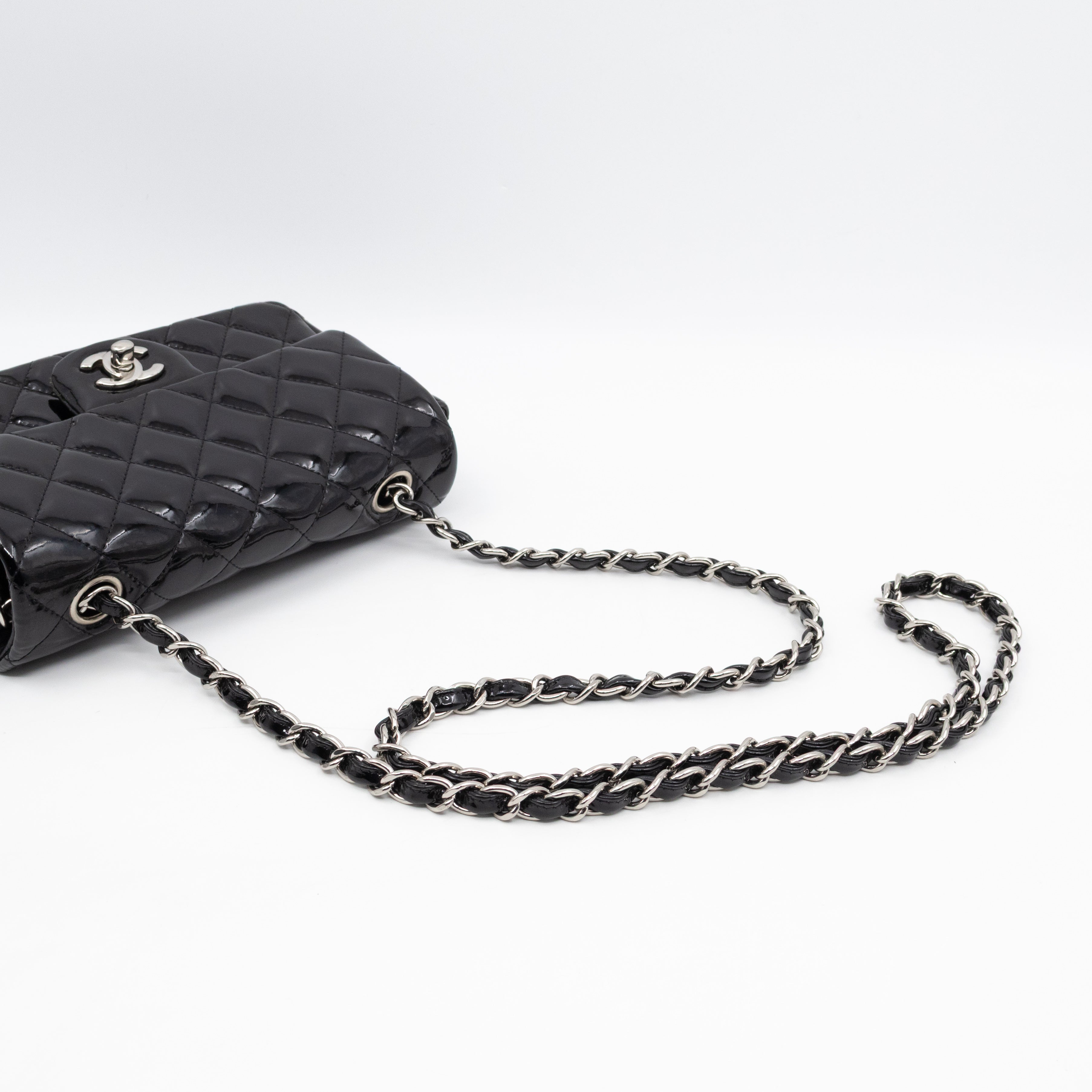 Classic Single Flap Mini Rectangular Black Patent Leather
