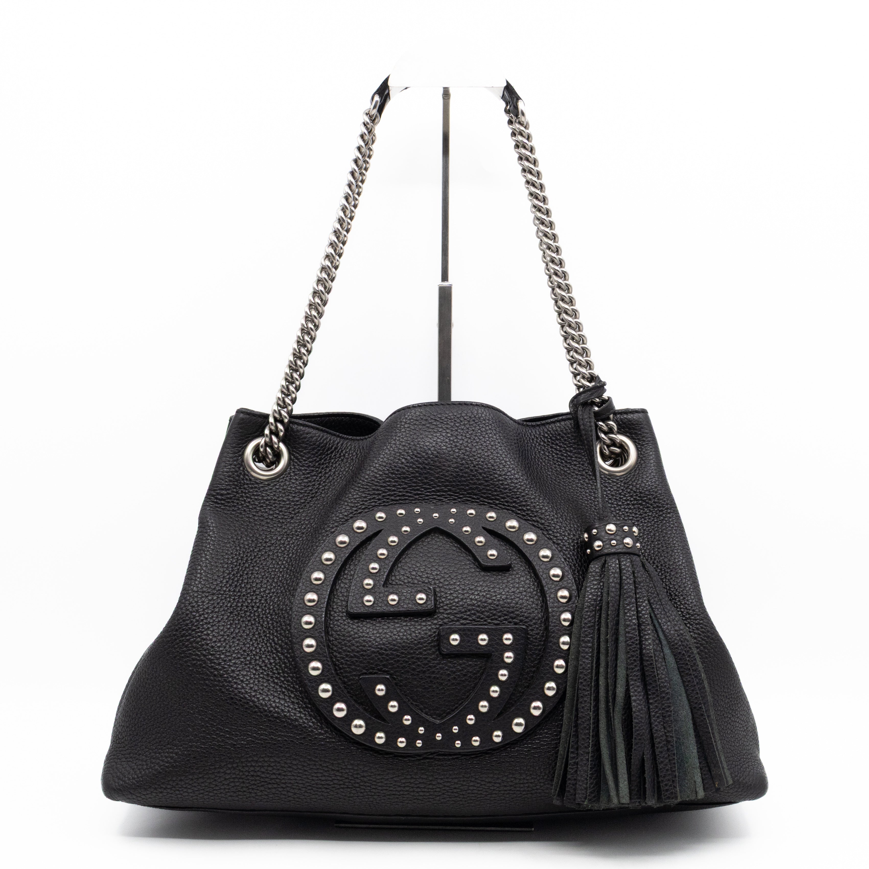 Soho Chain Tote Bag Studded Black Leather