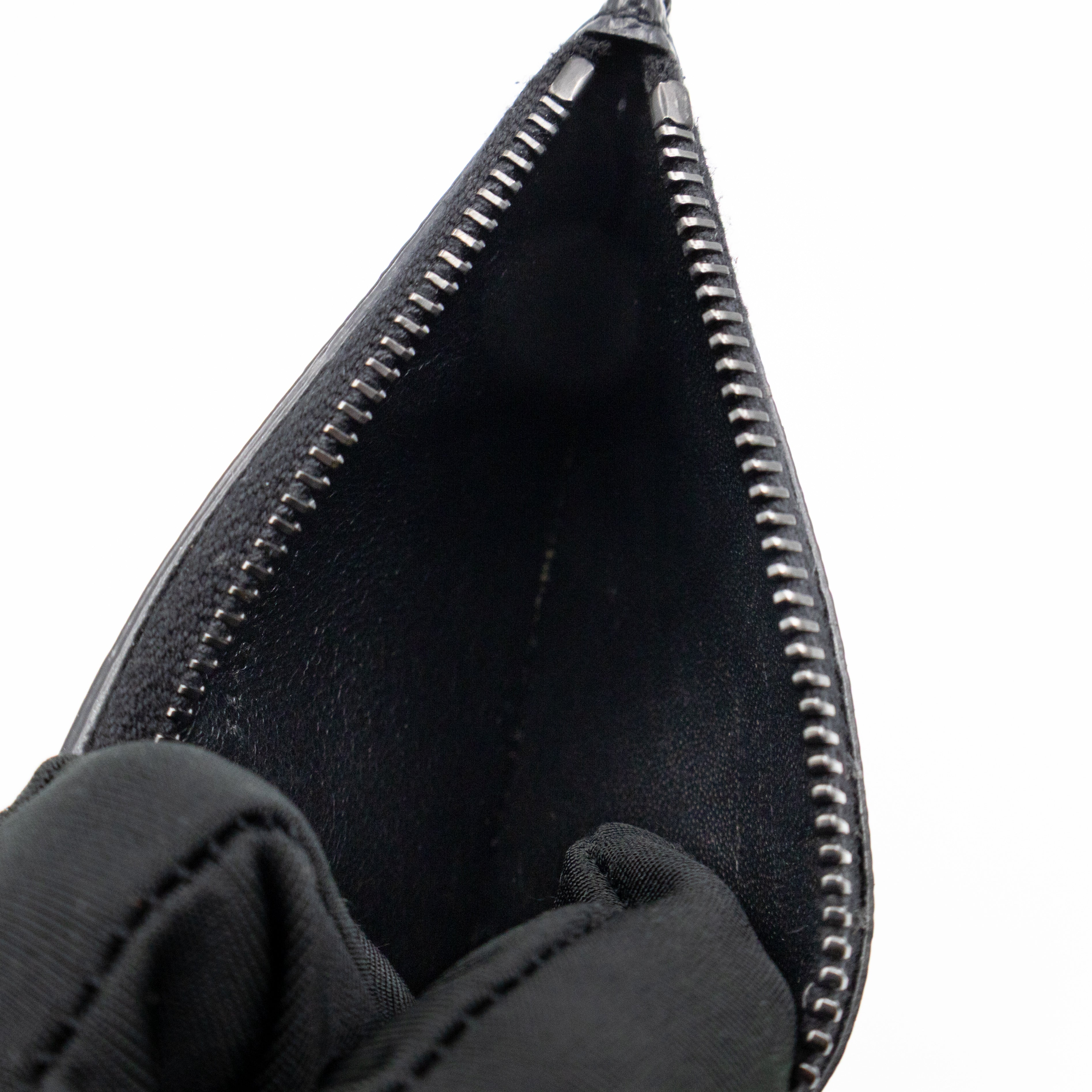 Zipped Card Holder White Palm Trees Black Leather