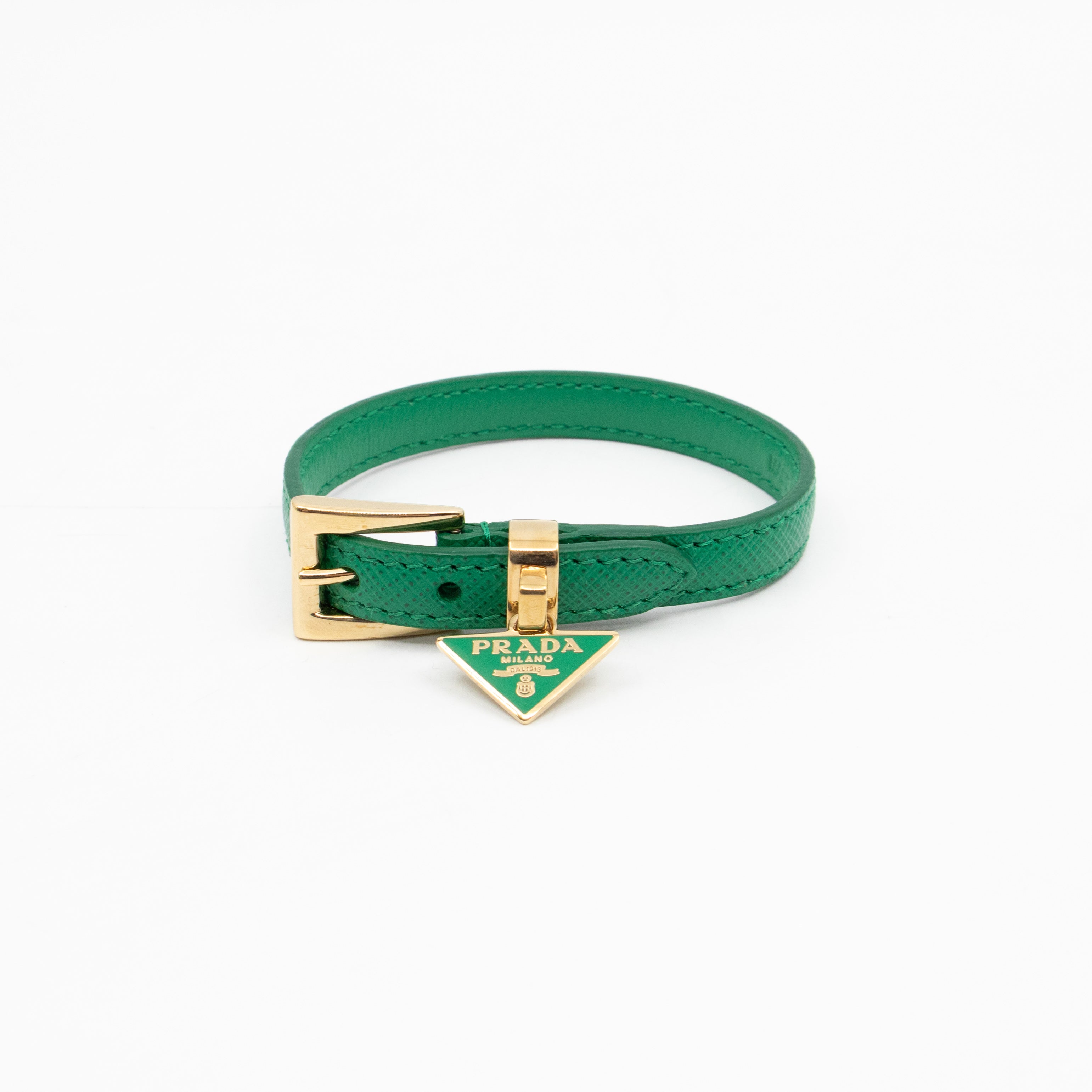 Triangle Charm Bracelet Green Leather