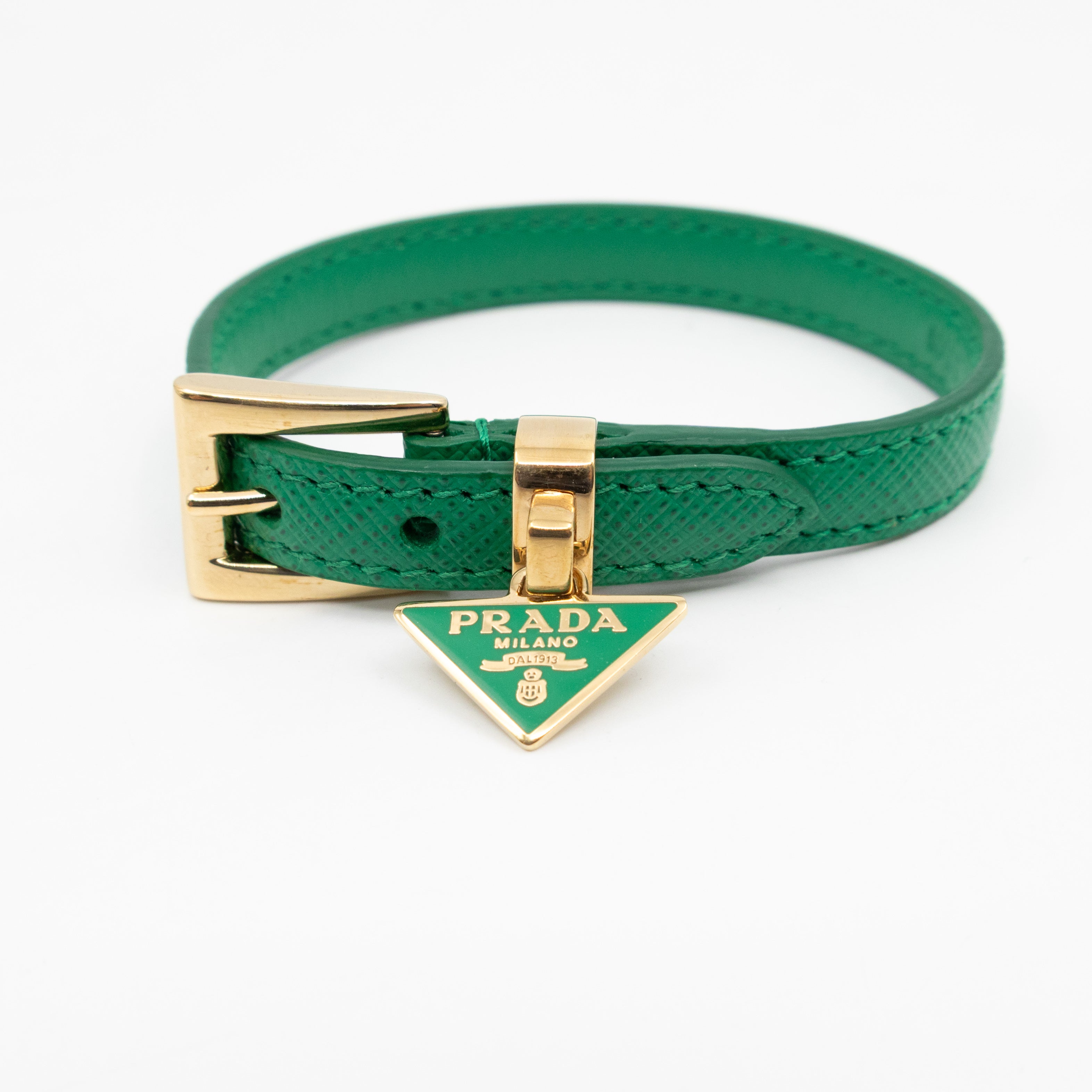 Triangle Charm Bracelet Green Leather