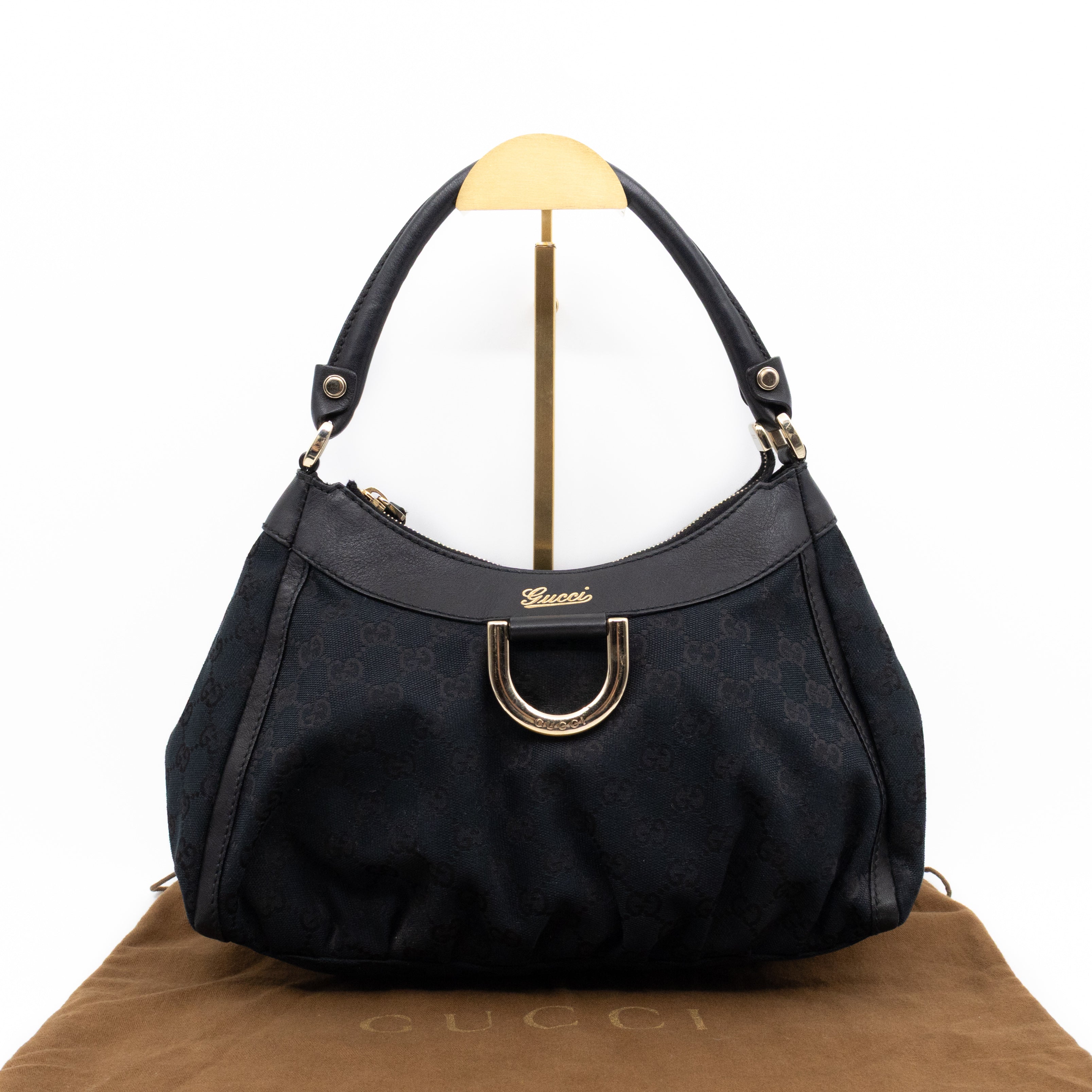 Abbey D-Ring Shoulder Bag Black GG Canvas