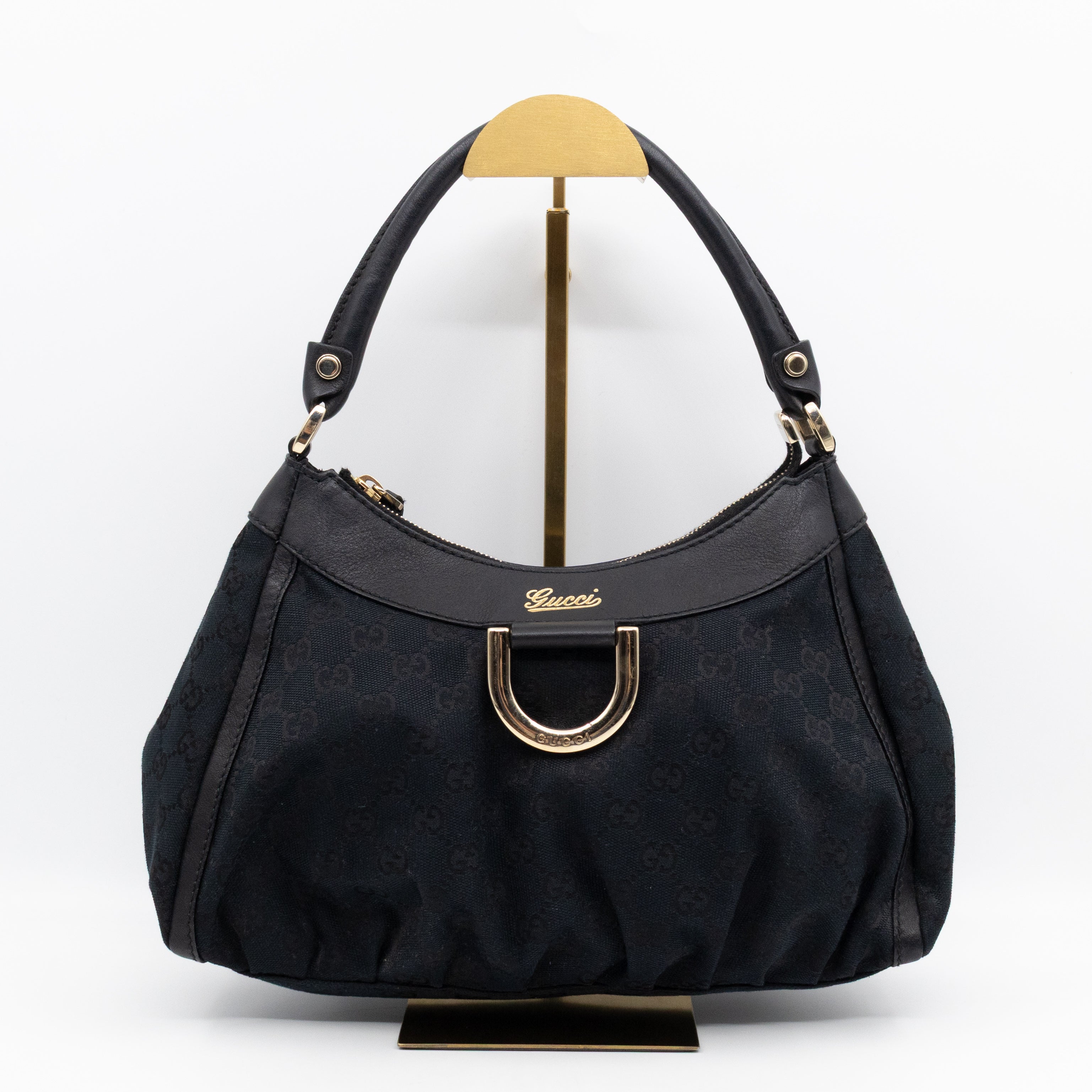 Abbey D-Ring Shoulder Bag Black GG Canvas