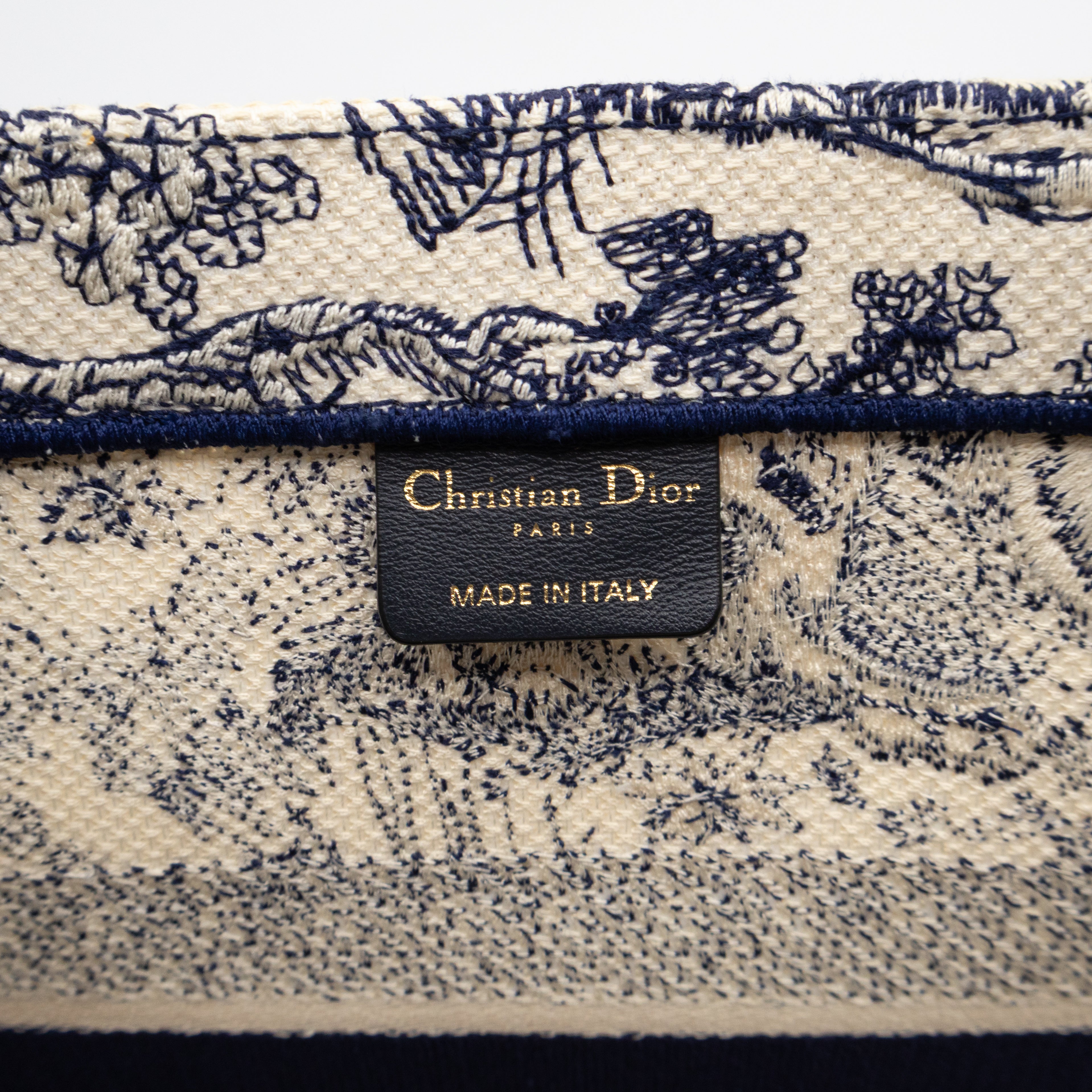Book Tote Medium Navy & White Toile de Jouy Sauvage Embroidery