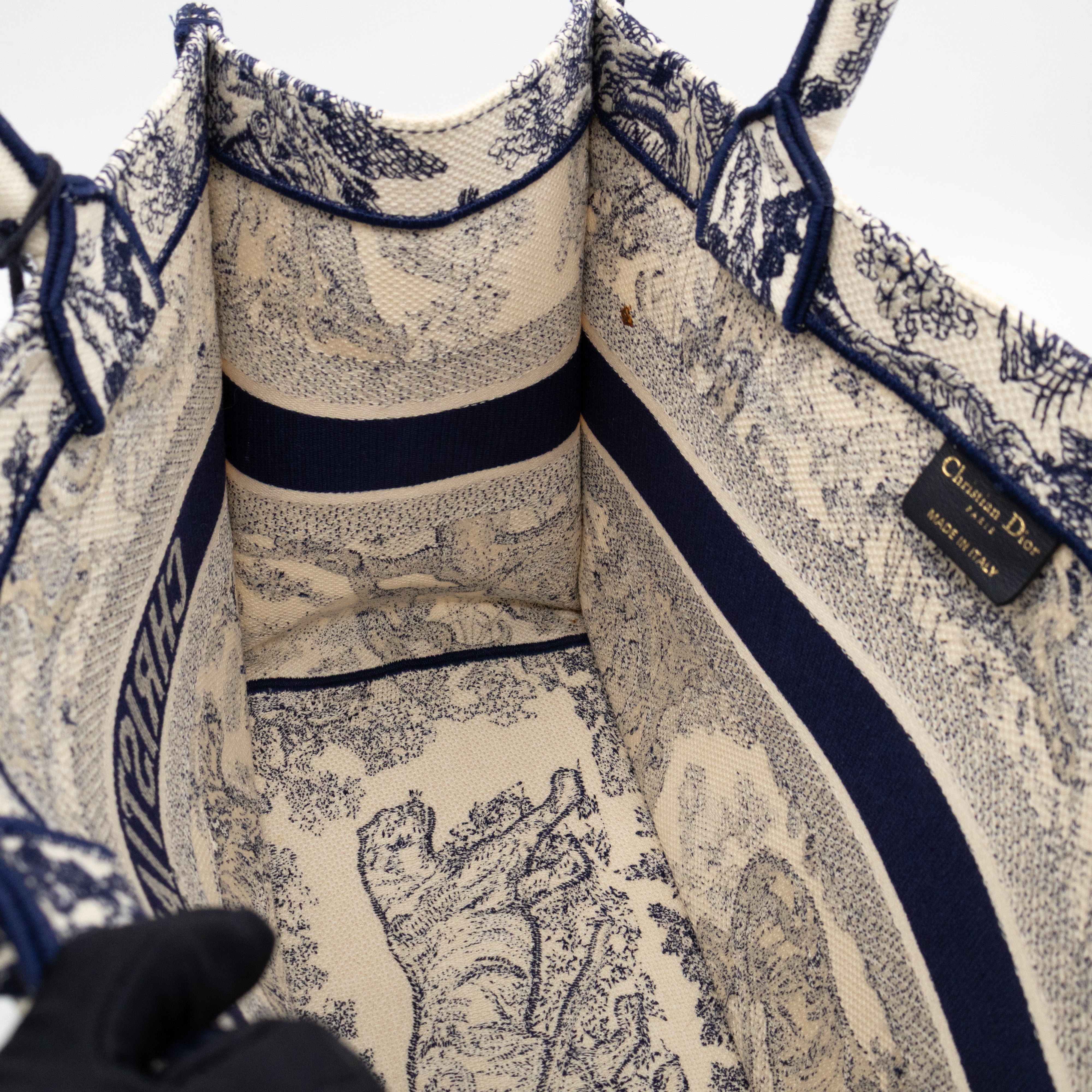 Book Tote Medium Navy & White Toile de Jouy Sauvage Embroidery