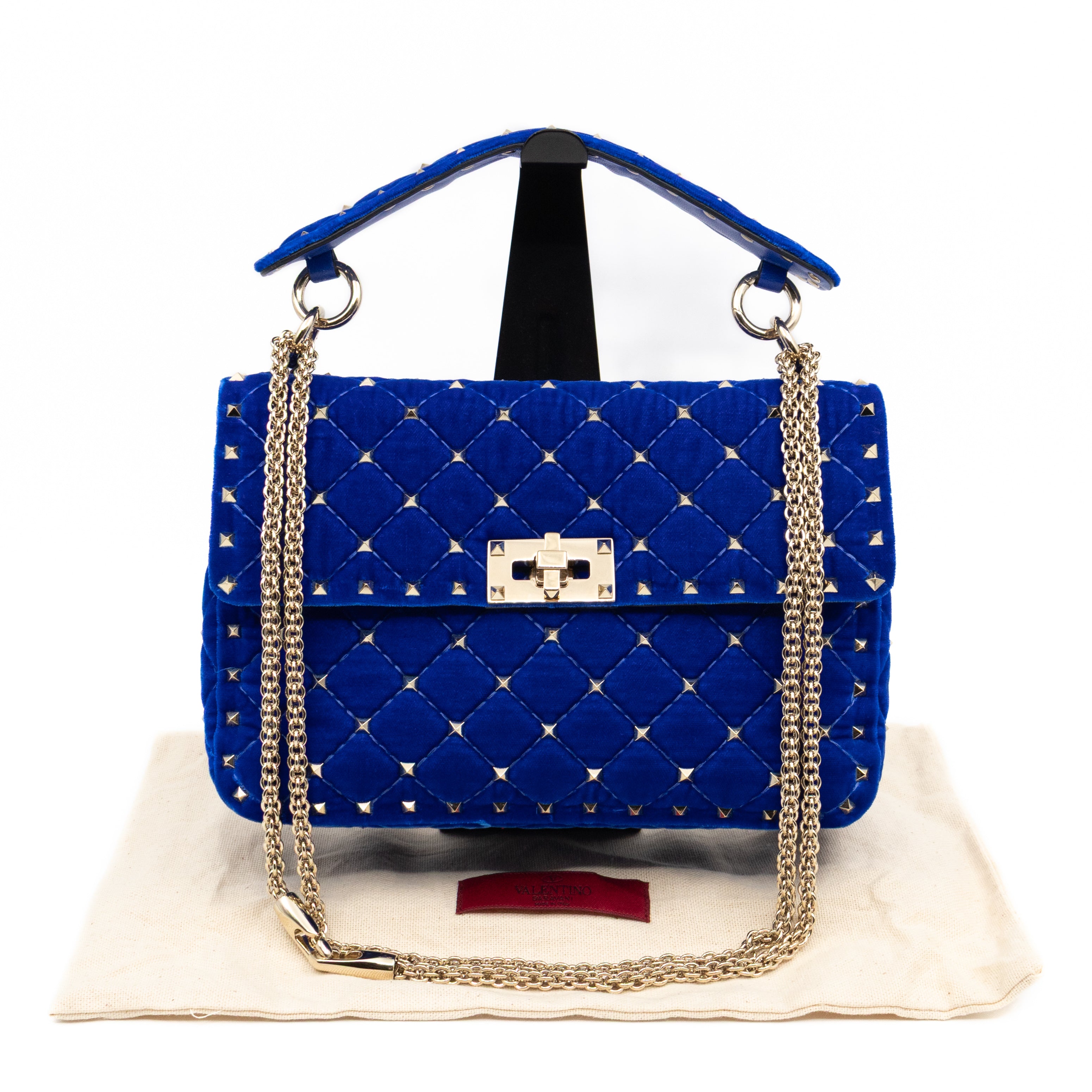 Rockstud Spike Medium Shoulder Bag Blue Velvet